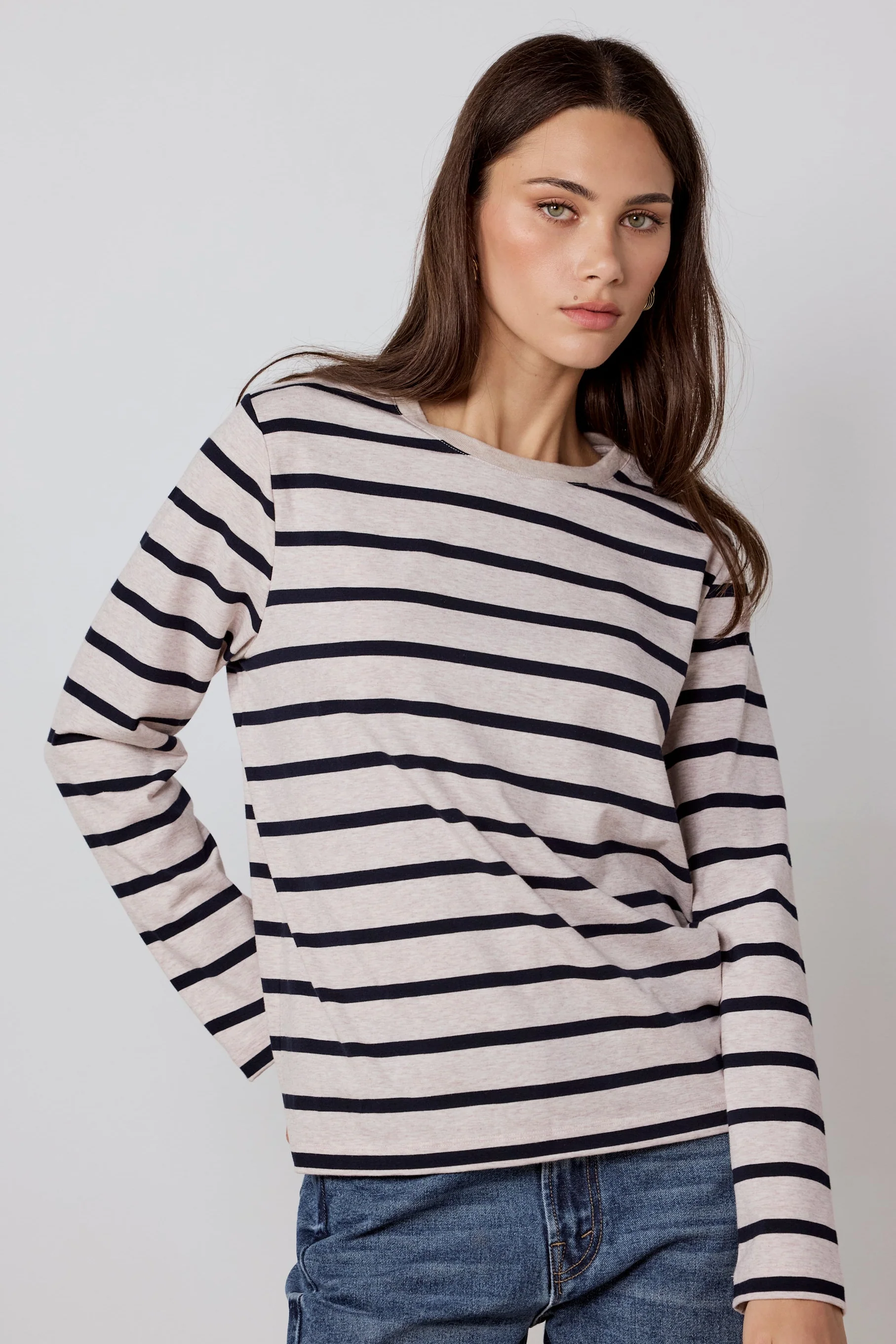 Tether Ecru Navy Stripe LS Boxy Tee - Image 2