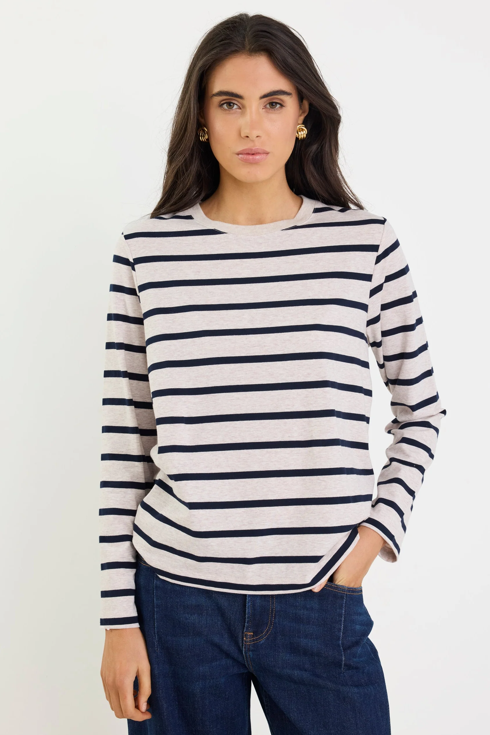 Tether Ecru Navy Stripe LS Boxy Tee - Image 3