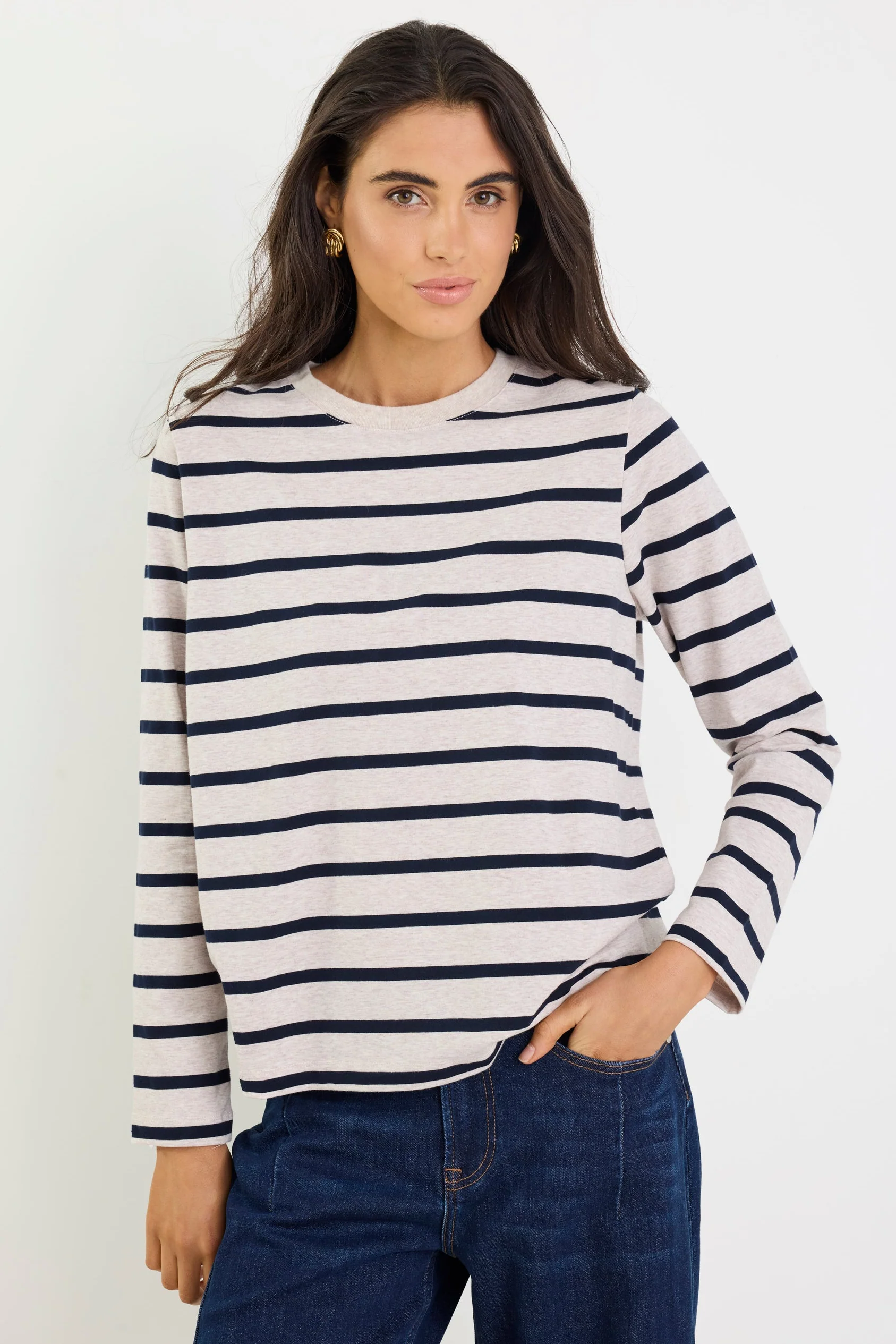 Tether Ecru Navy Stripe LS Boxy Tee - Image 4