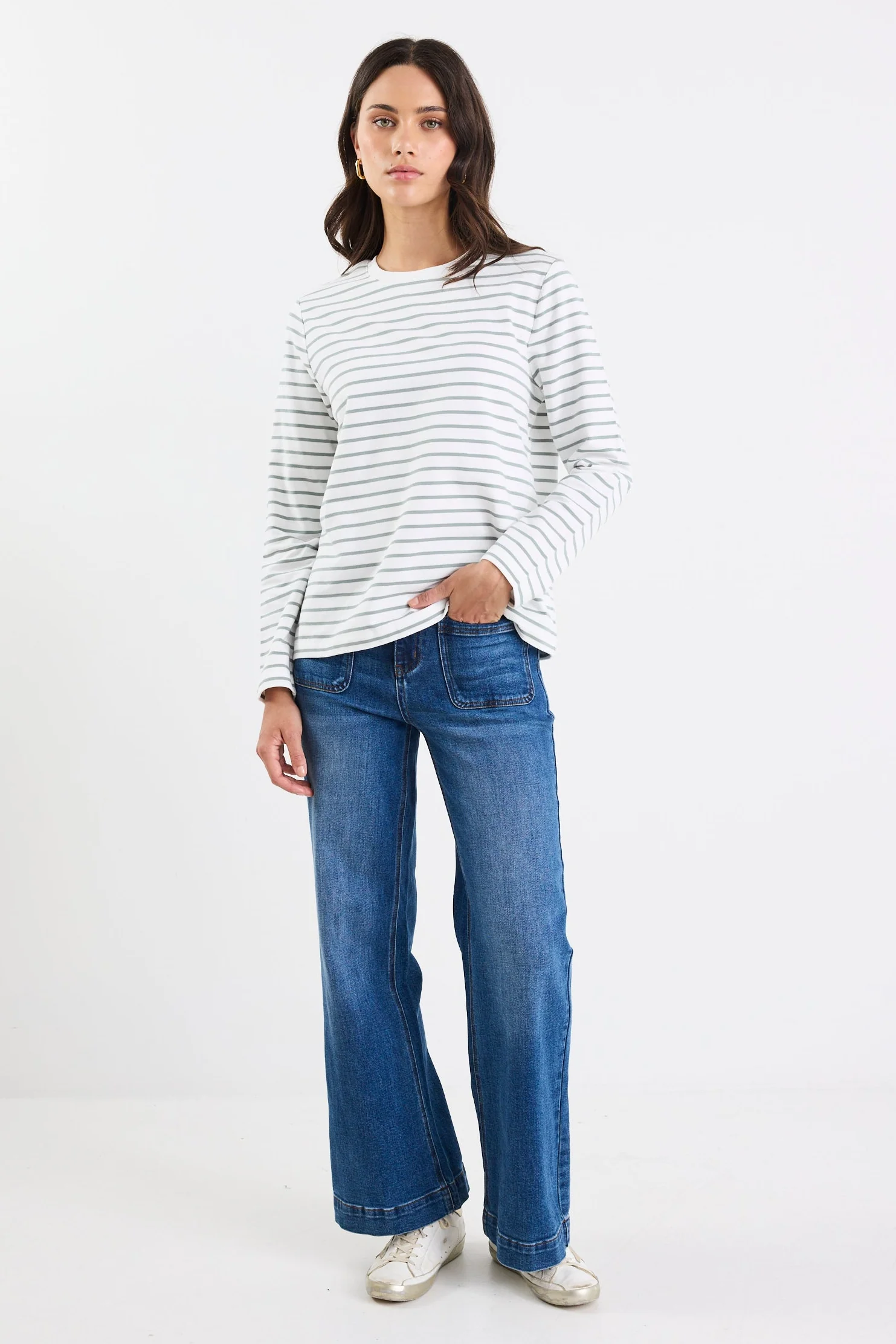 Tether Khaki White Stripe LS Boxy Tee - Image 2