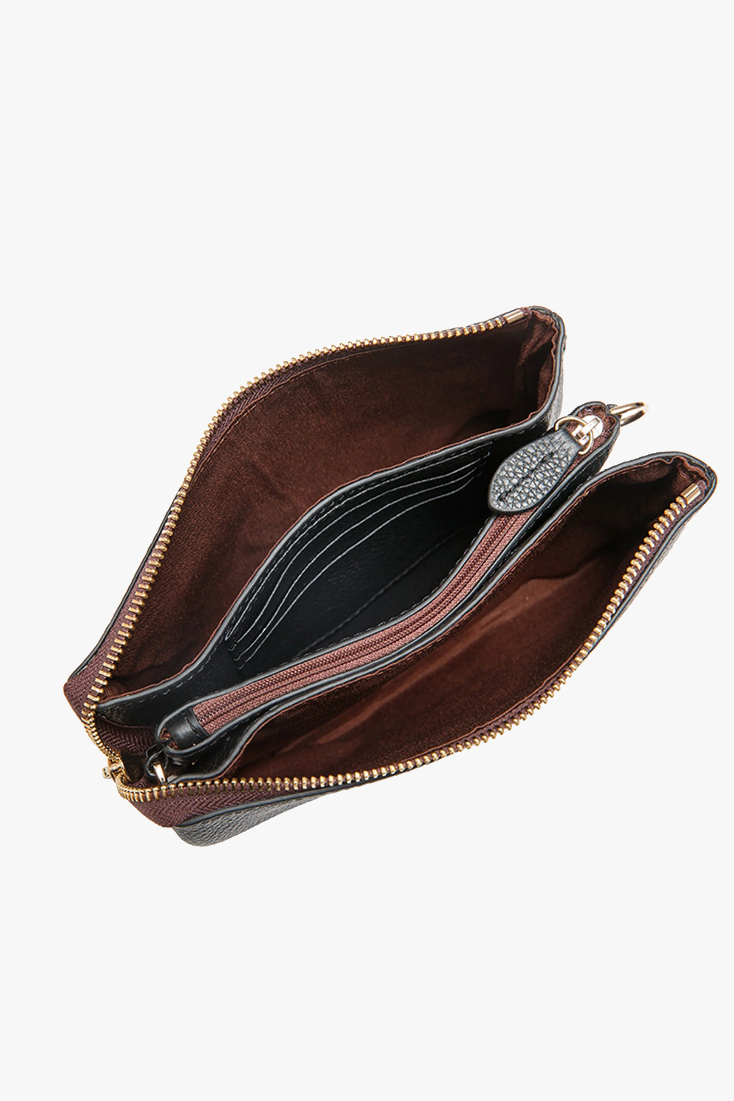 Tilly Multi Pocket Black Leather Crossbody Clutch - Image 6