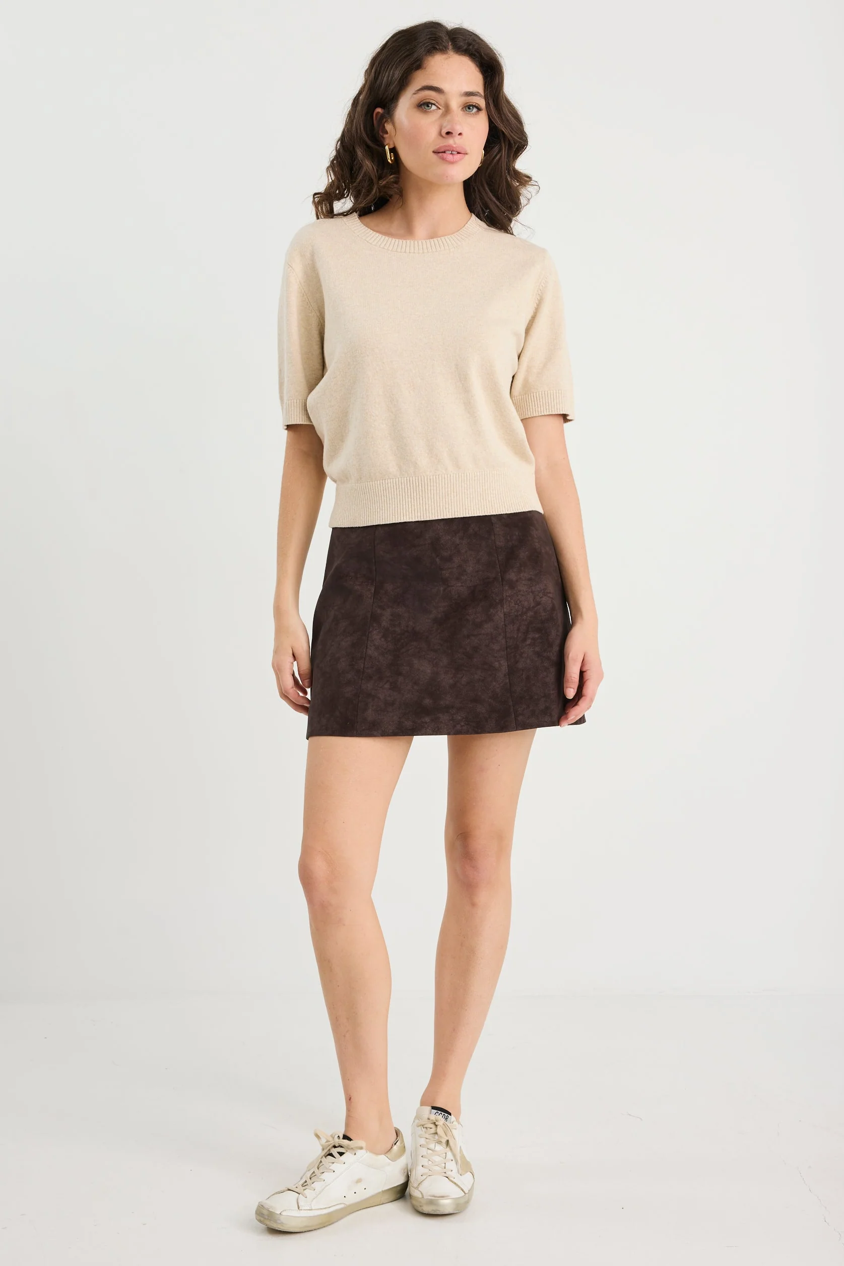 Timeless Chocolate Faux Suede Mini Skirt - Image 3