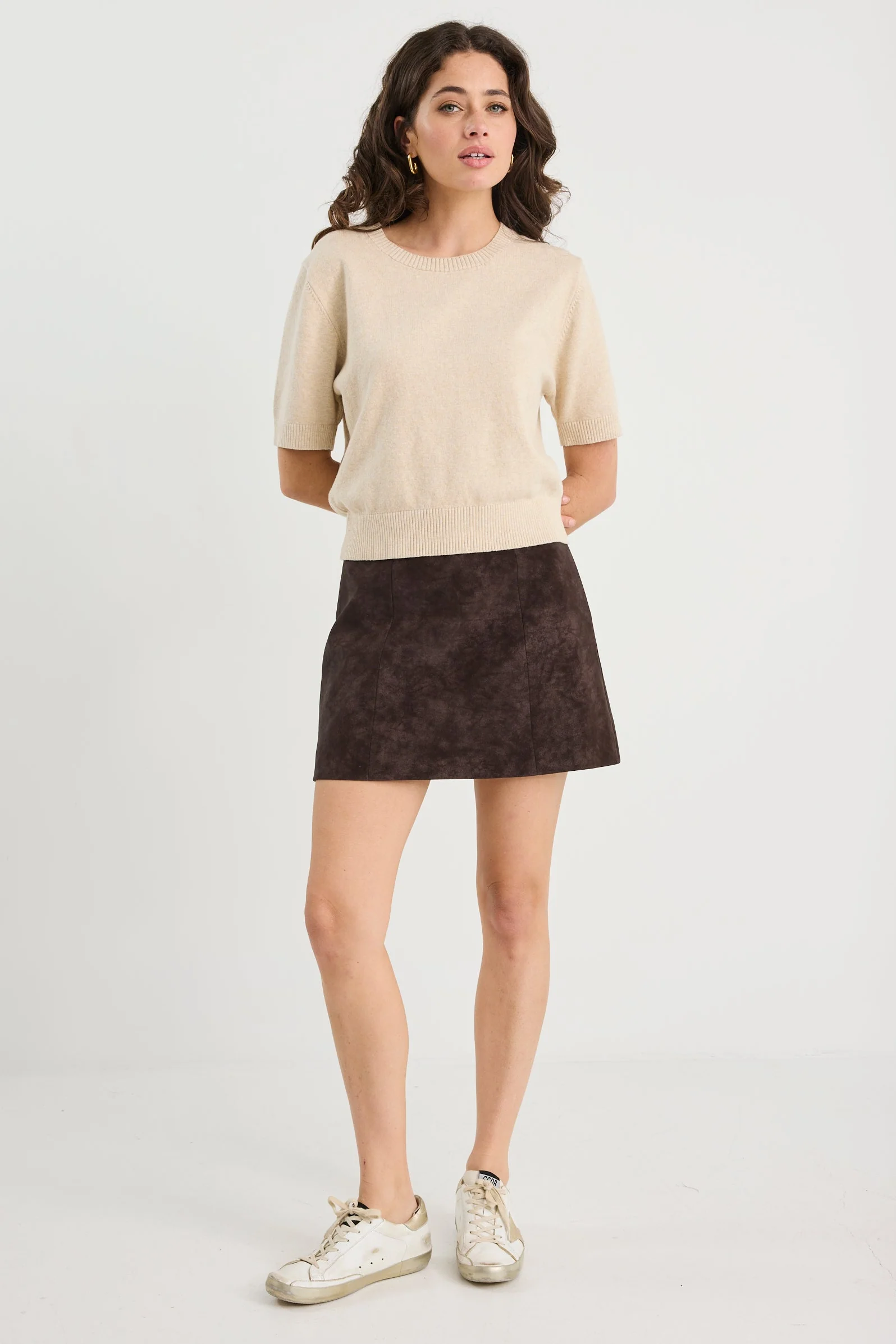 Timeless Chocolate Faux Suede Mini Skirt - Image 5
