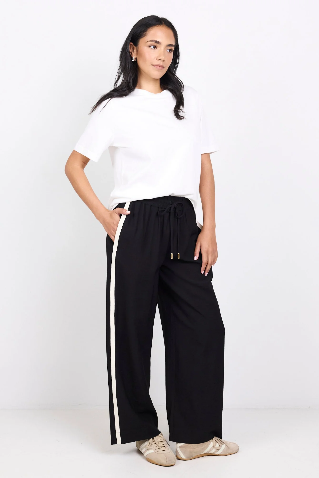 Townie Black Matte Petite Stripe Side Tape Wide Leg Pants - Image 2