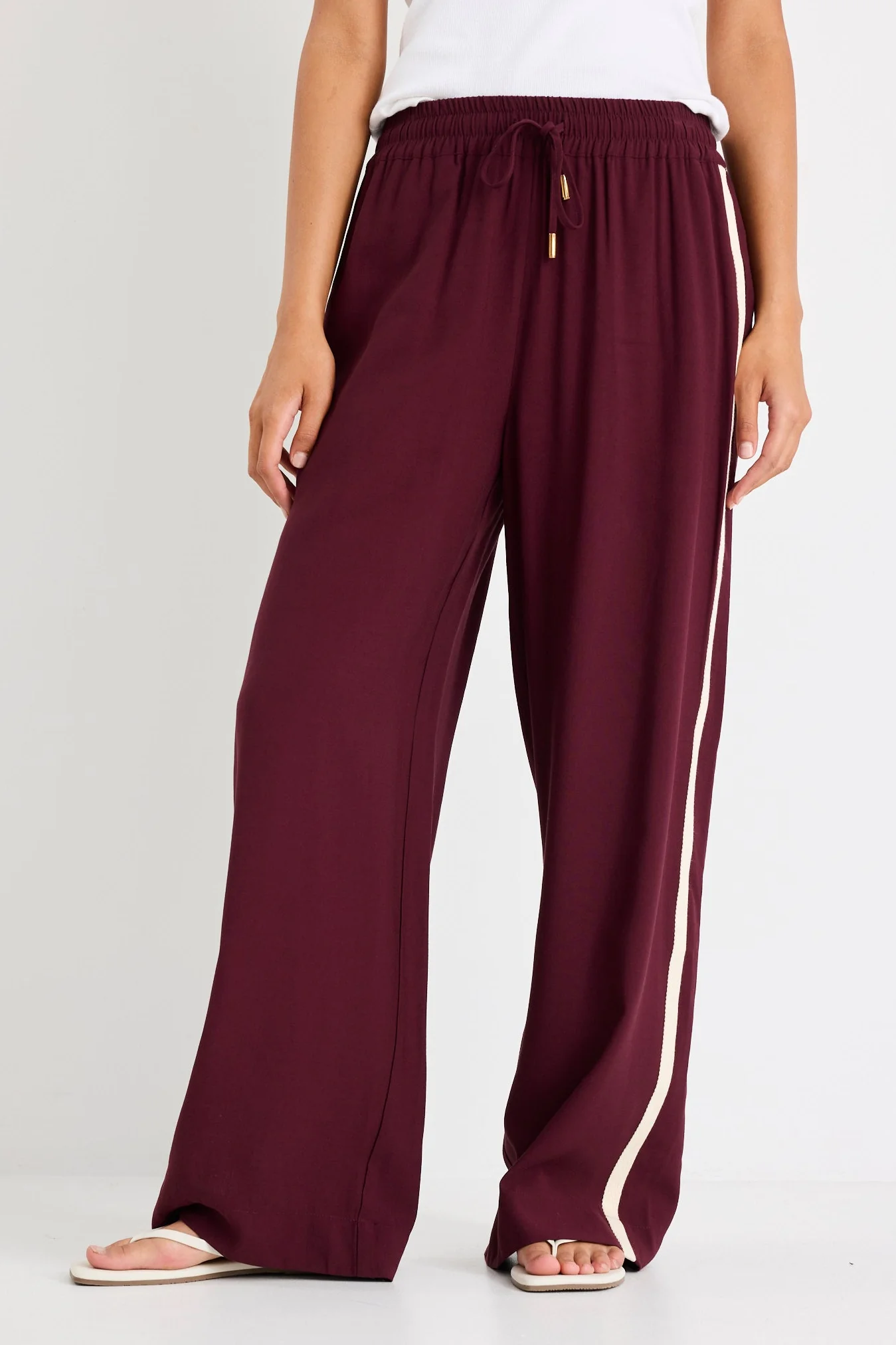 Townie Burgundy Plum Side Stripe Elastic Waist Pants - Image 3