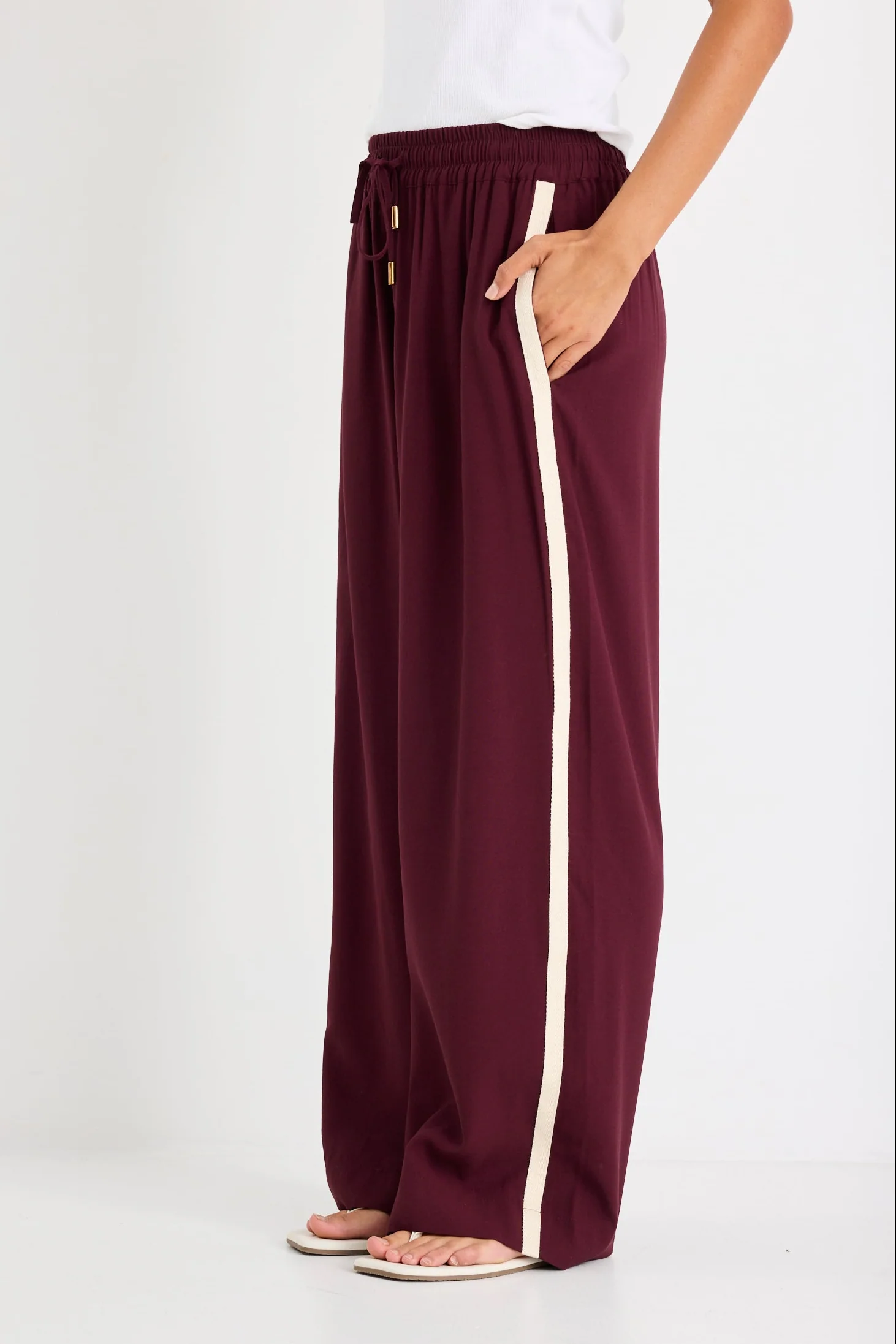 Townie Burgundy Plum Side Stripe Elastic Waist Pants - Image 4