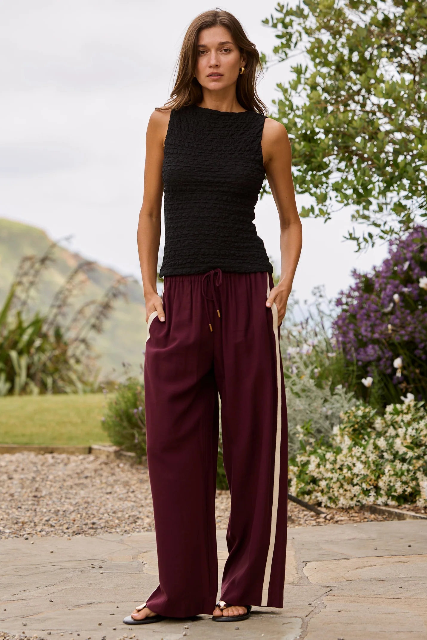 Townie Burgundy Plum Side Stripe Elastic Waist Pants - Image 7