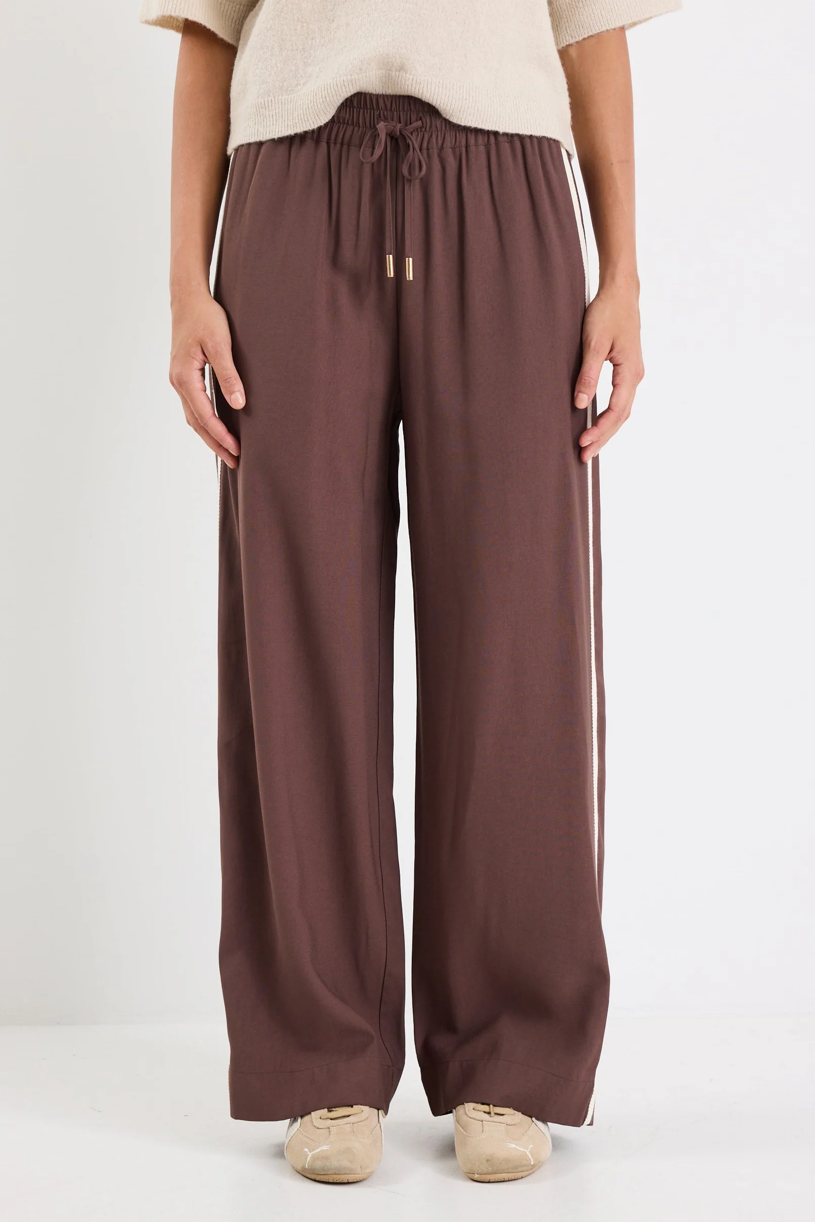 Townie Chocolate Stripe Side Tape Wide Leg Pants - Image 3