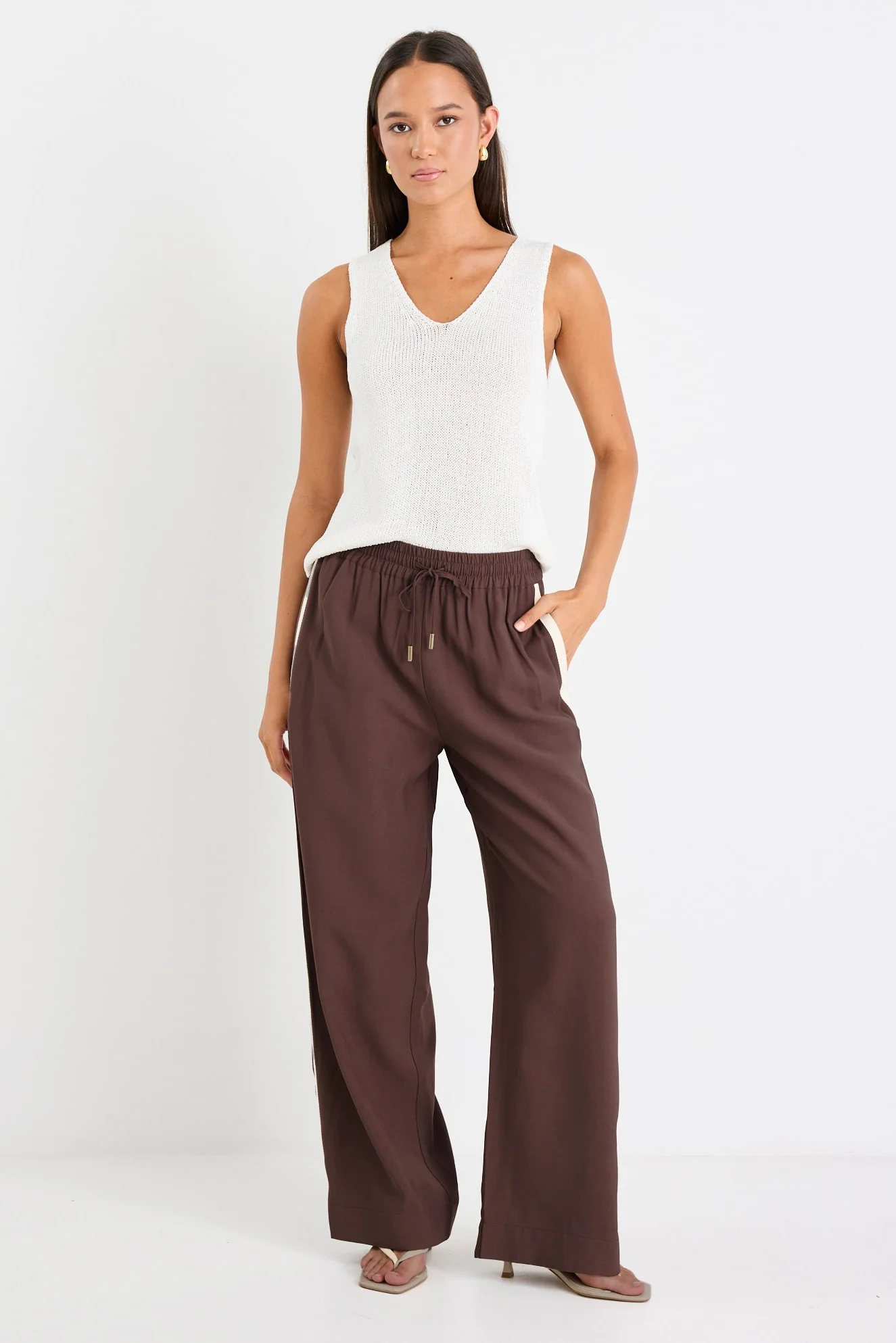 Townie Chocolate Stripe Side Tape Wide Leg Pants - Image 6