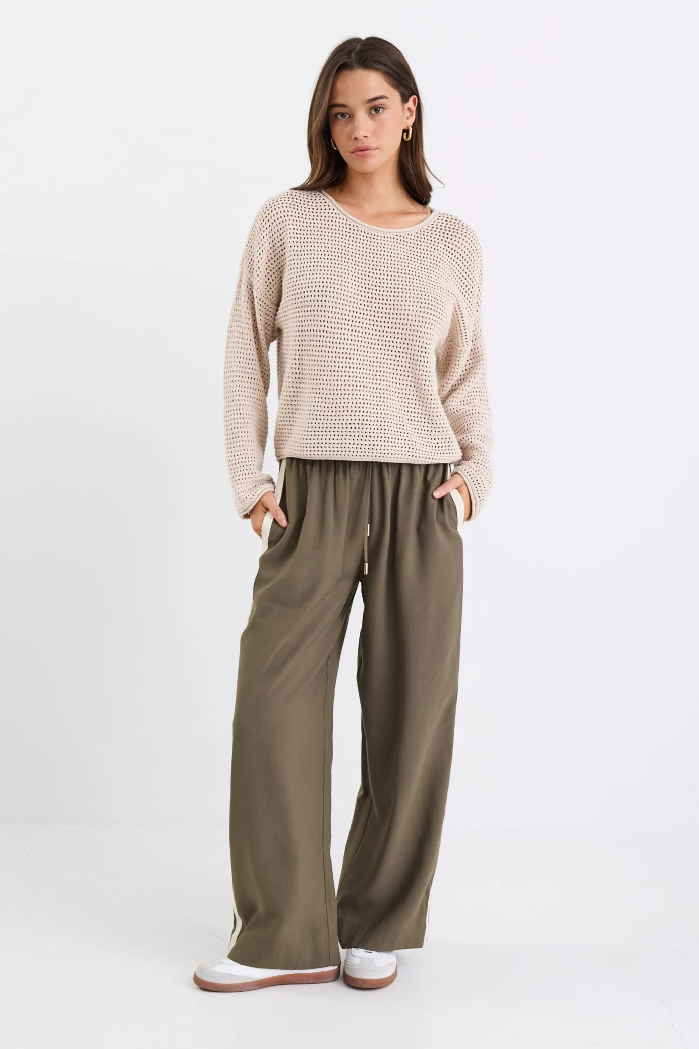 Townie Olive Stripe Side Tape Wide Leg Pants - Image 2