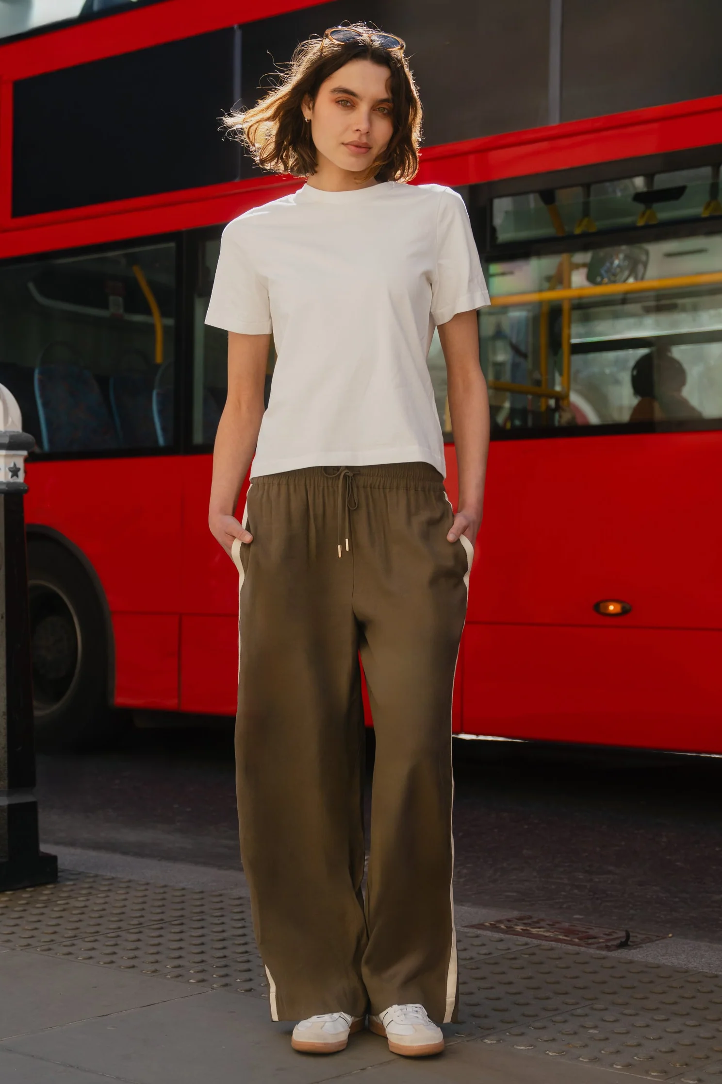 Townie Olive Stripe Side Tape Wide Leg Pants - Image 3