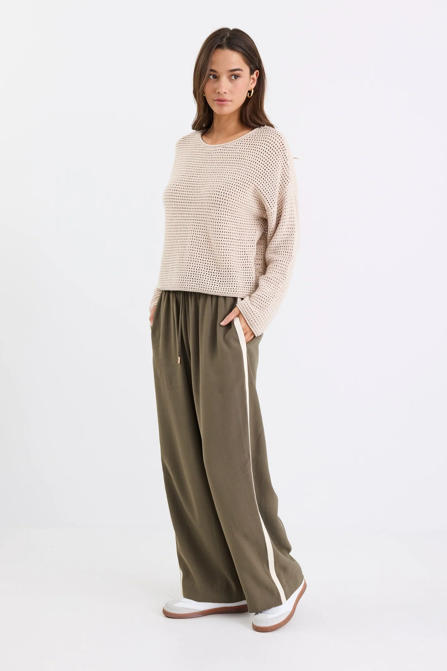 Townie Olive Stripe Side Tape Wide Leg Pants - Image 4