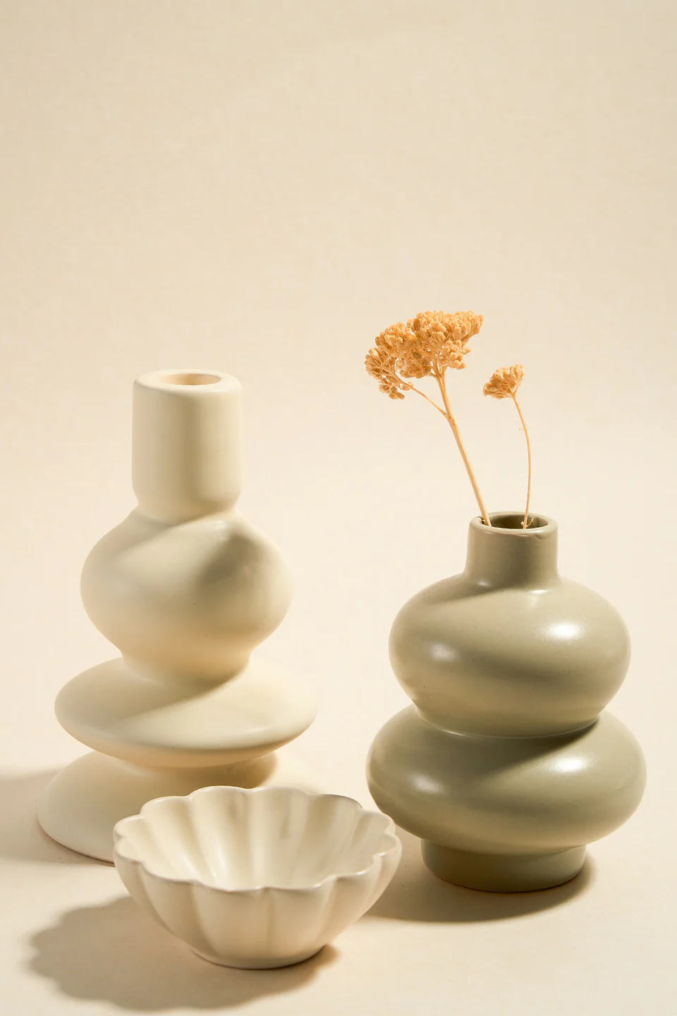 Triple Stacked Matt Ivory 16cm Taper Candle Holder - Image 2