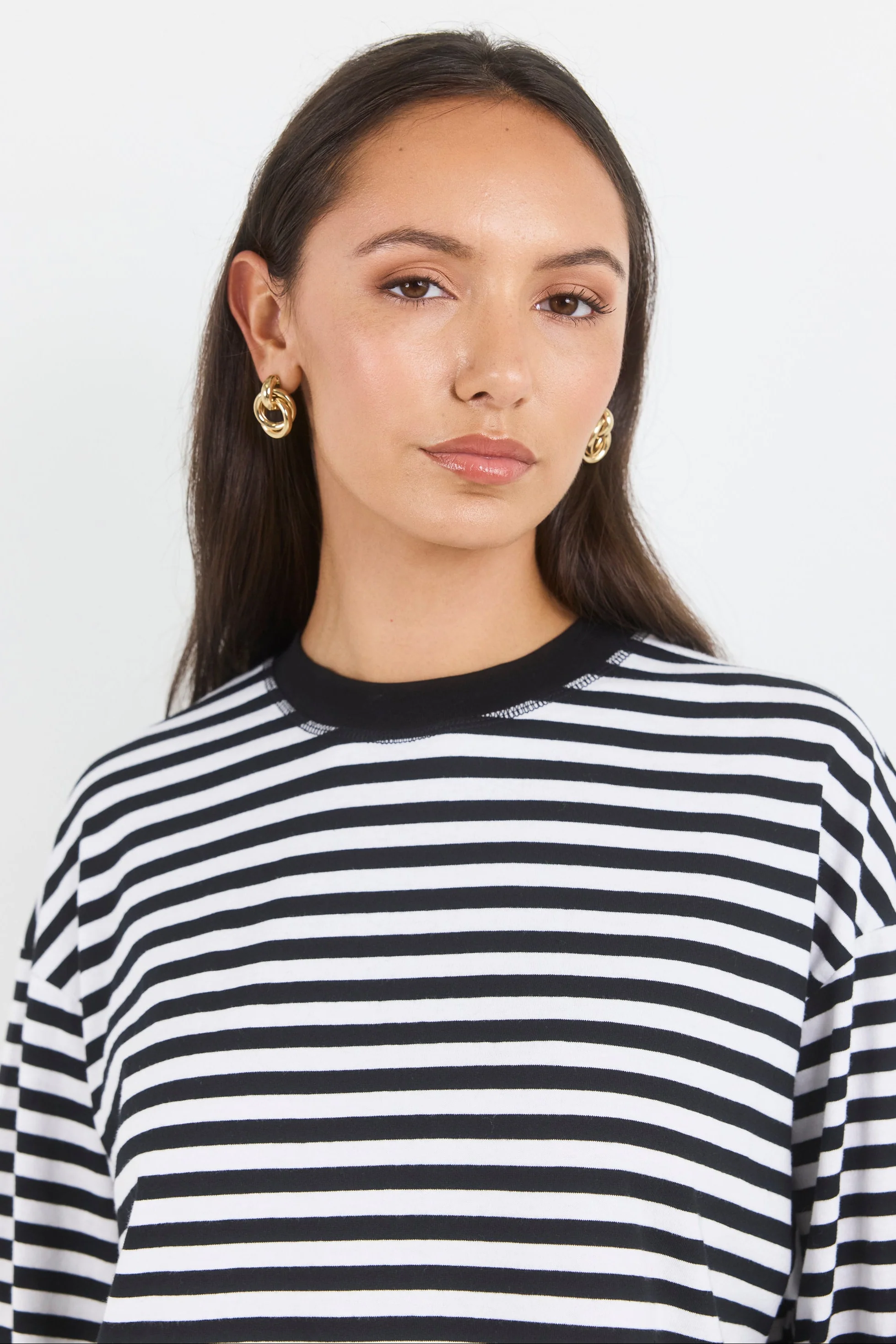 Unite Black White Stripe Long Sleeve Contrast Binding Boxy Tee - Image 5
