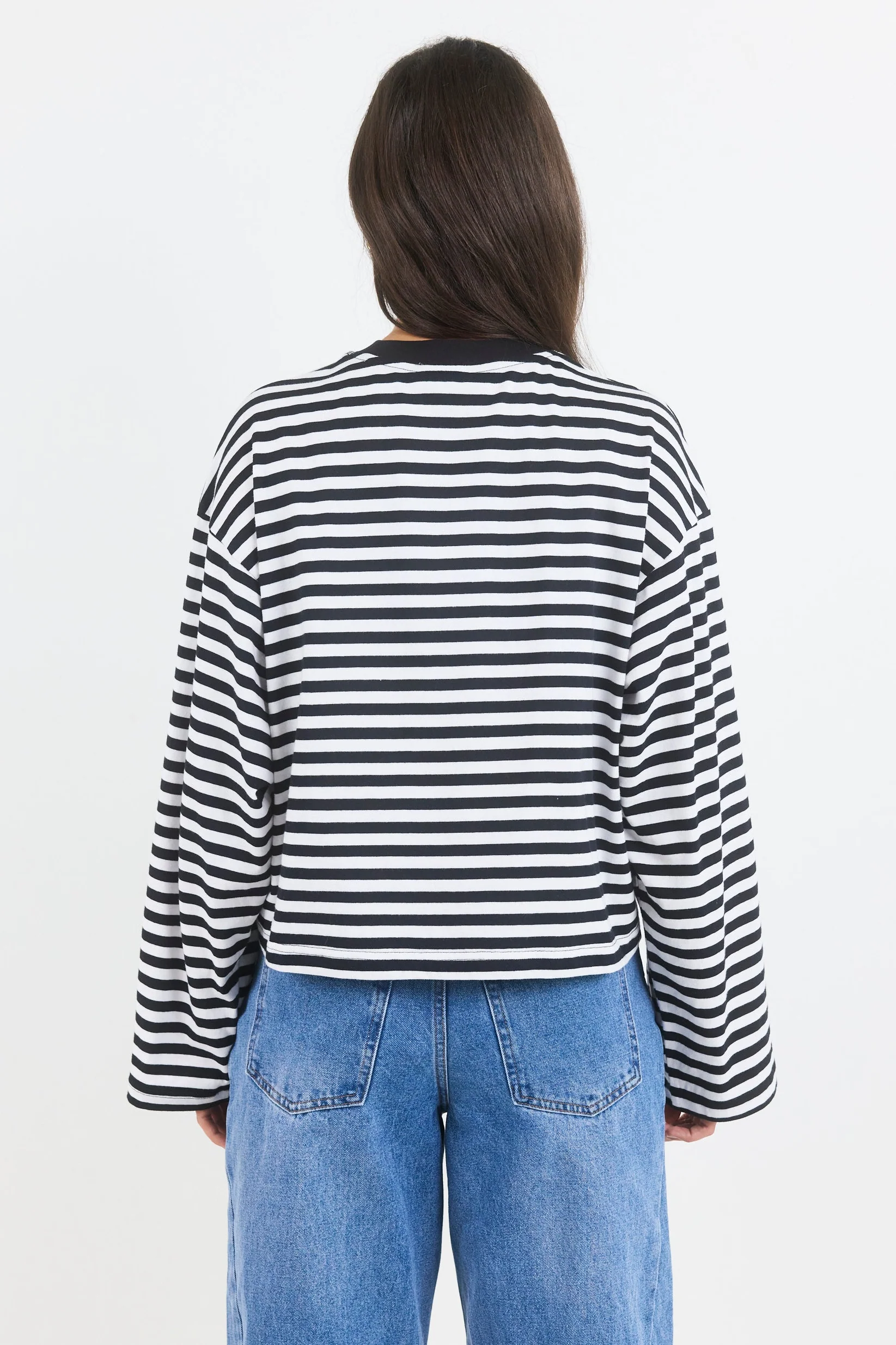 Unite Black White Stripe Long Sleeve Contrast Binding Boxy Tee - Image 7