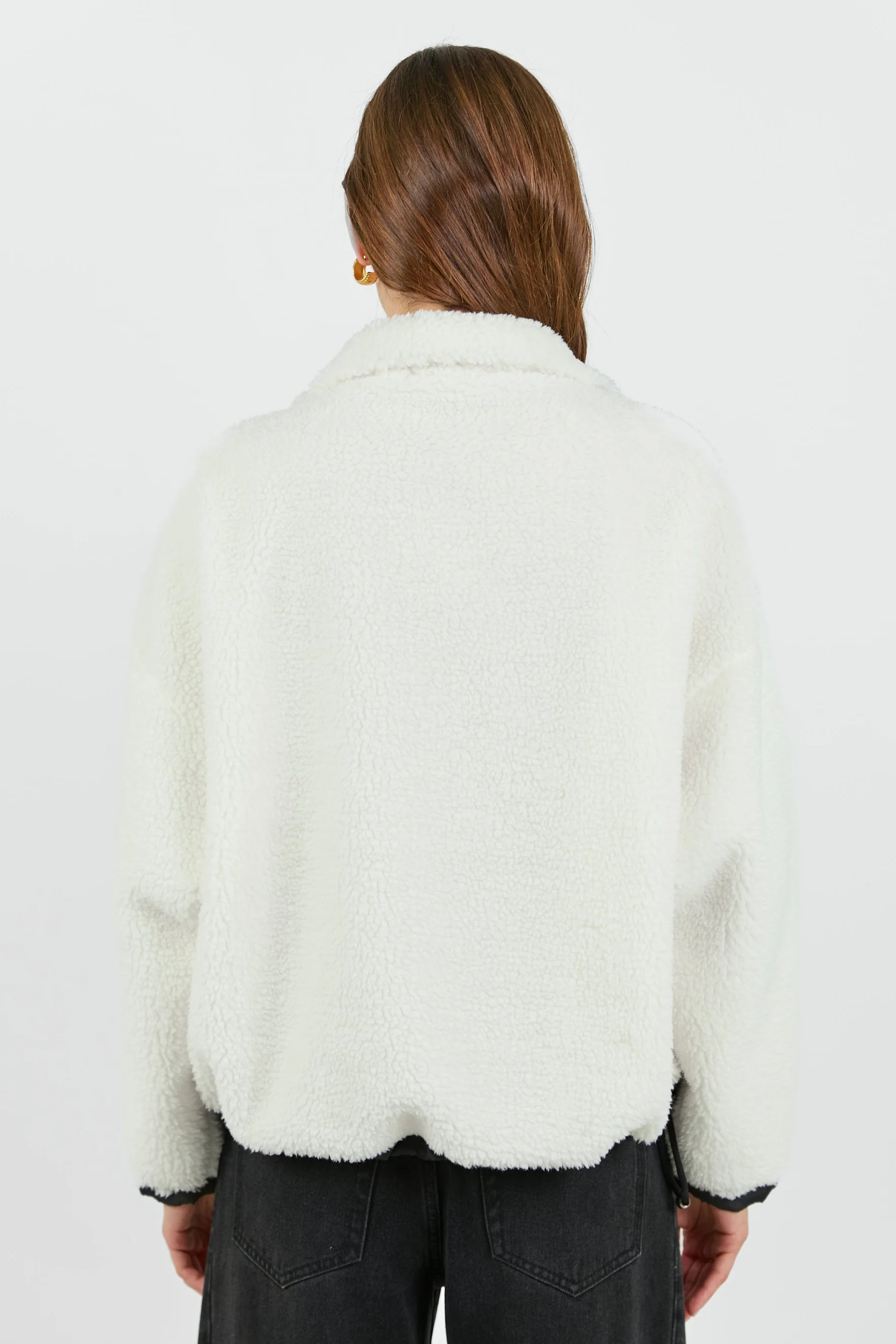 Untold Cream Contrast Detail Quarter Zip Sherpa Sweatshirt - Image 5