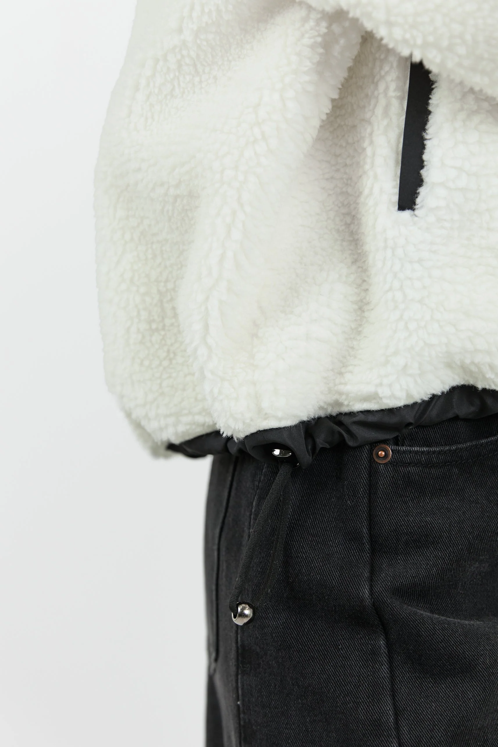 Untold Cream Contrast Detail Quarter Zip Sherpa Sweatshirt - Image 6