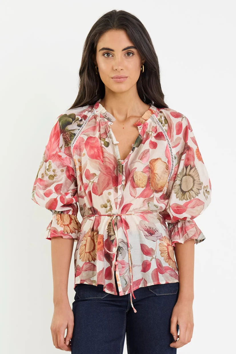 Usher Blush Woodland Floral Belted Button Front Top - Image 2