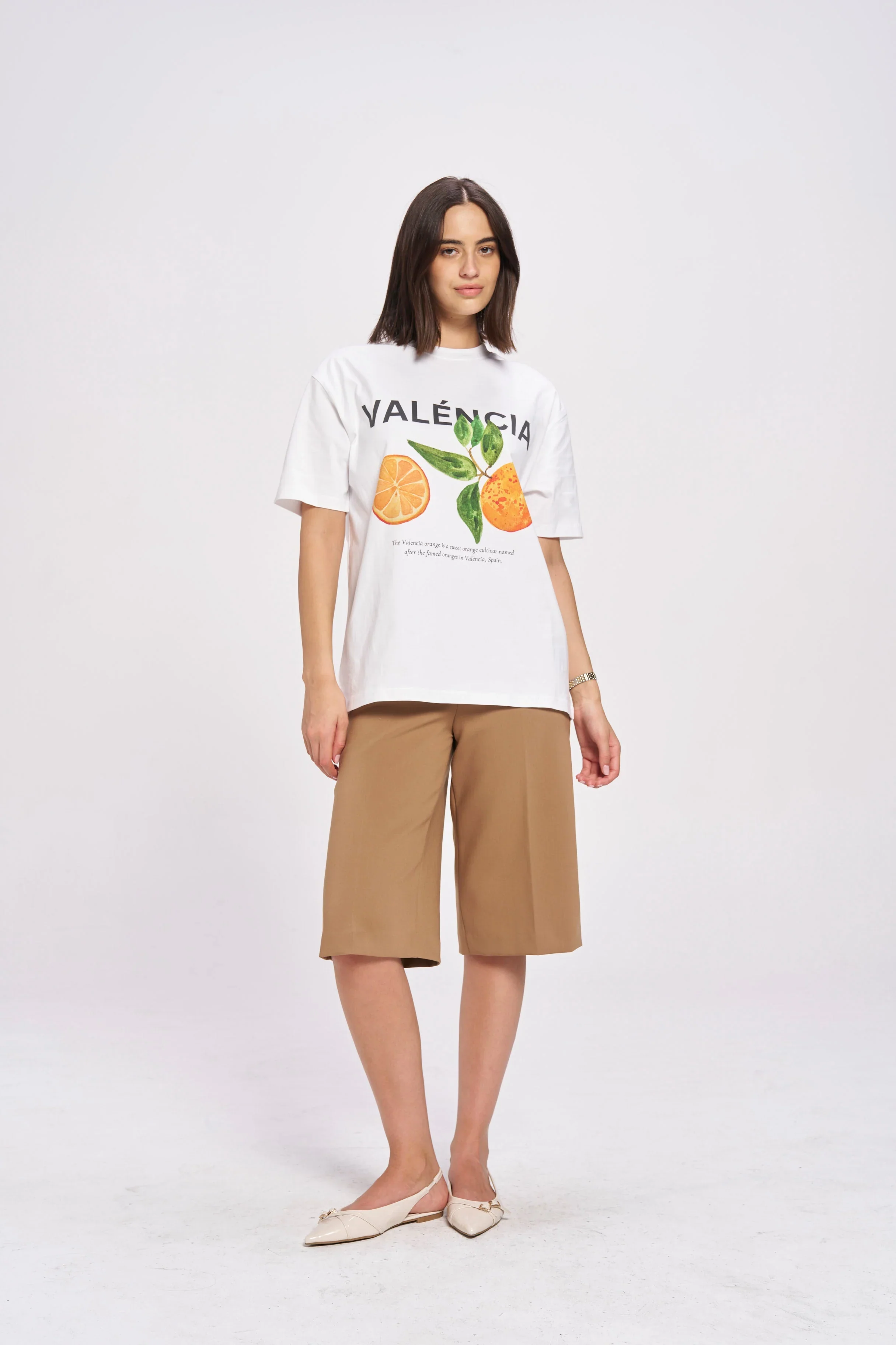 Valencia White Citrus Print Oversized Tee - Image 2