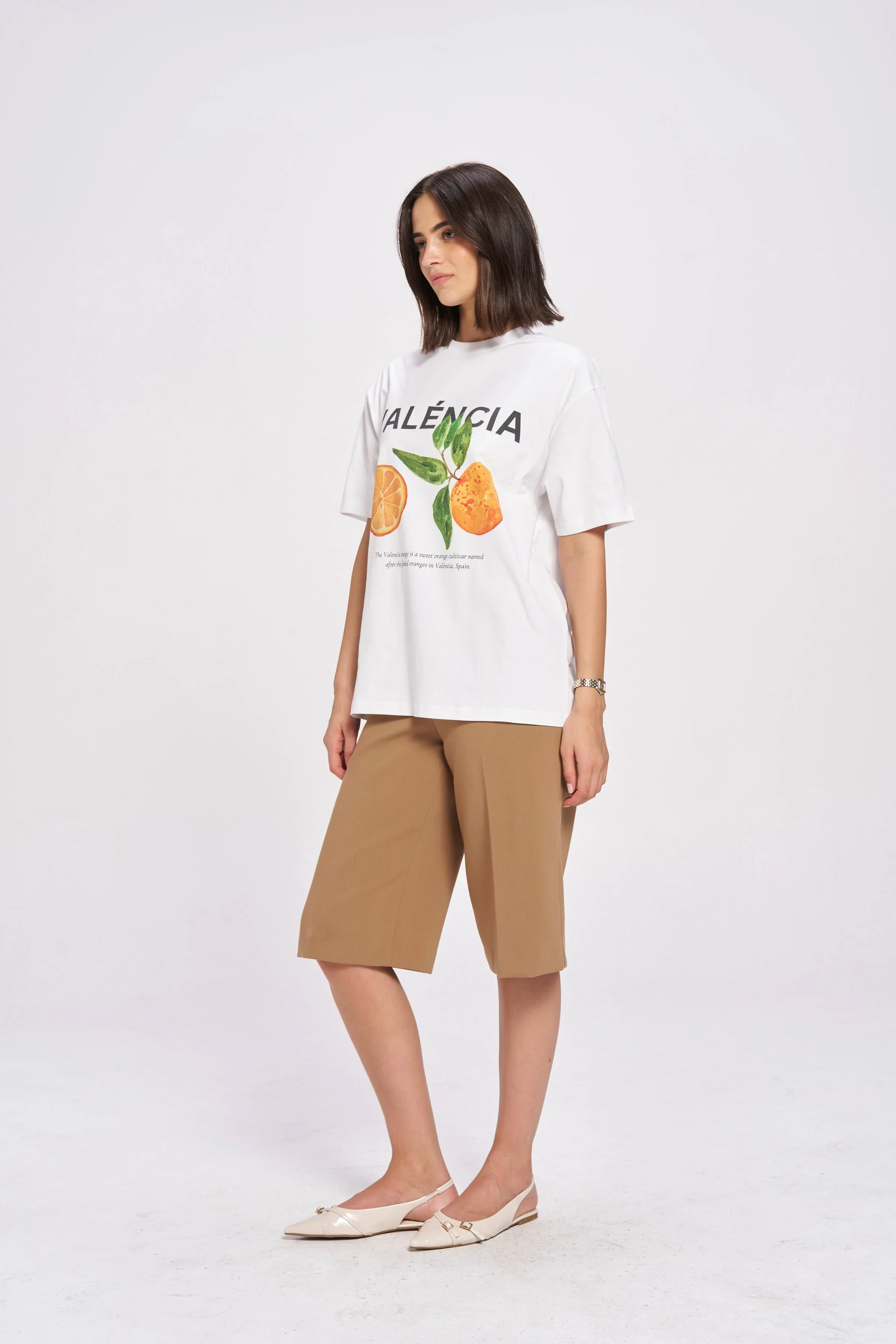 Valencia White Citrus Print Oversized Tee - Image 3