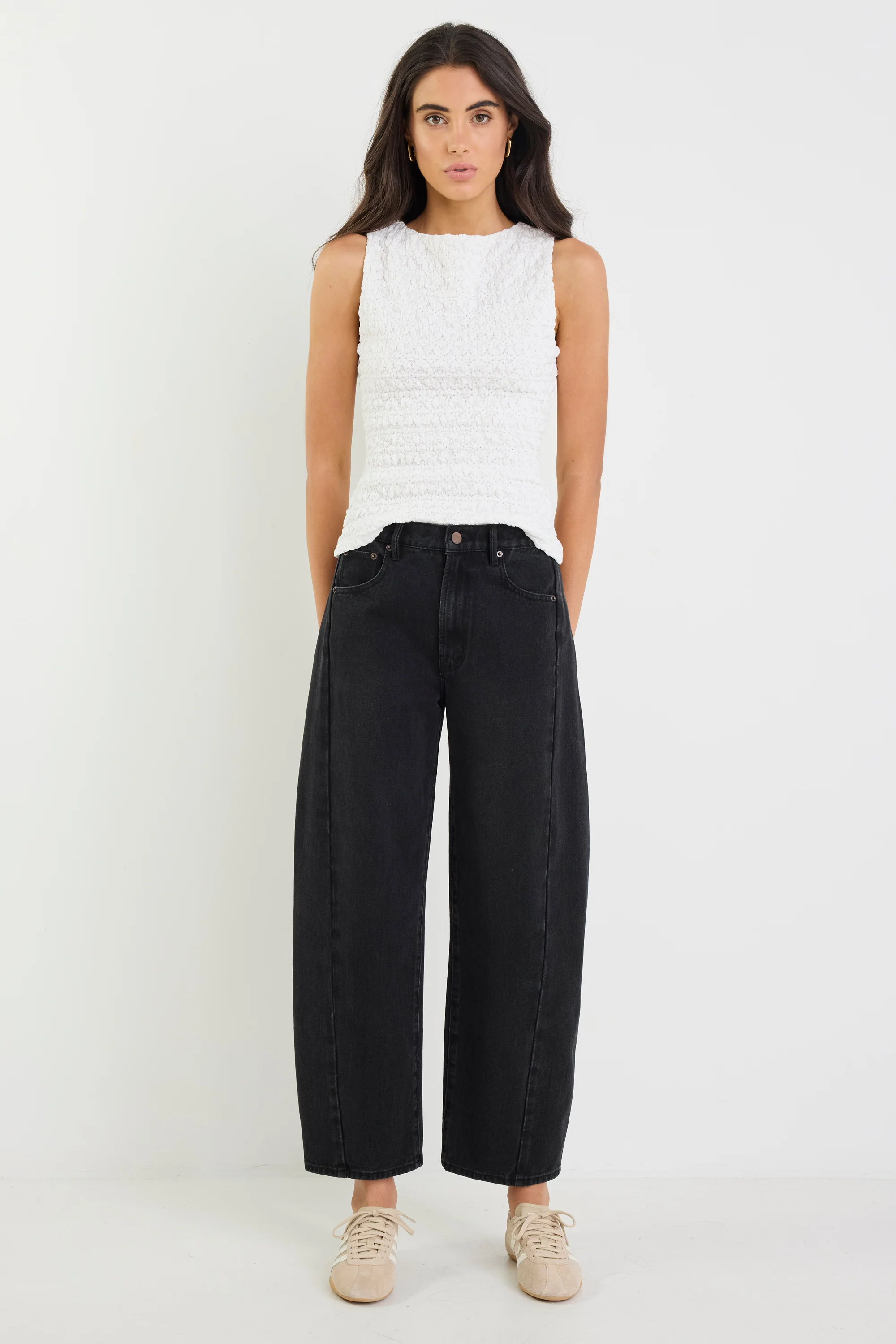 Varsity Black Wash Forward Seam Barrel Jeans - Image 2