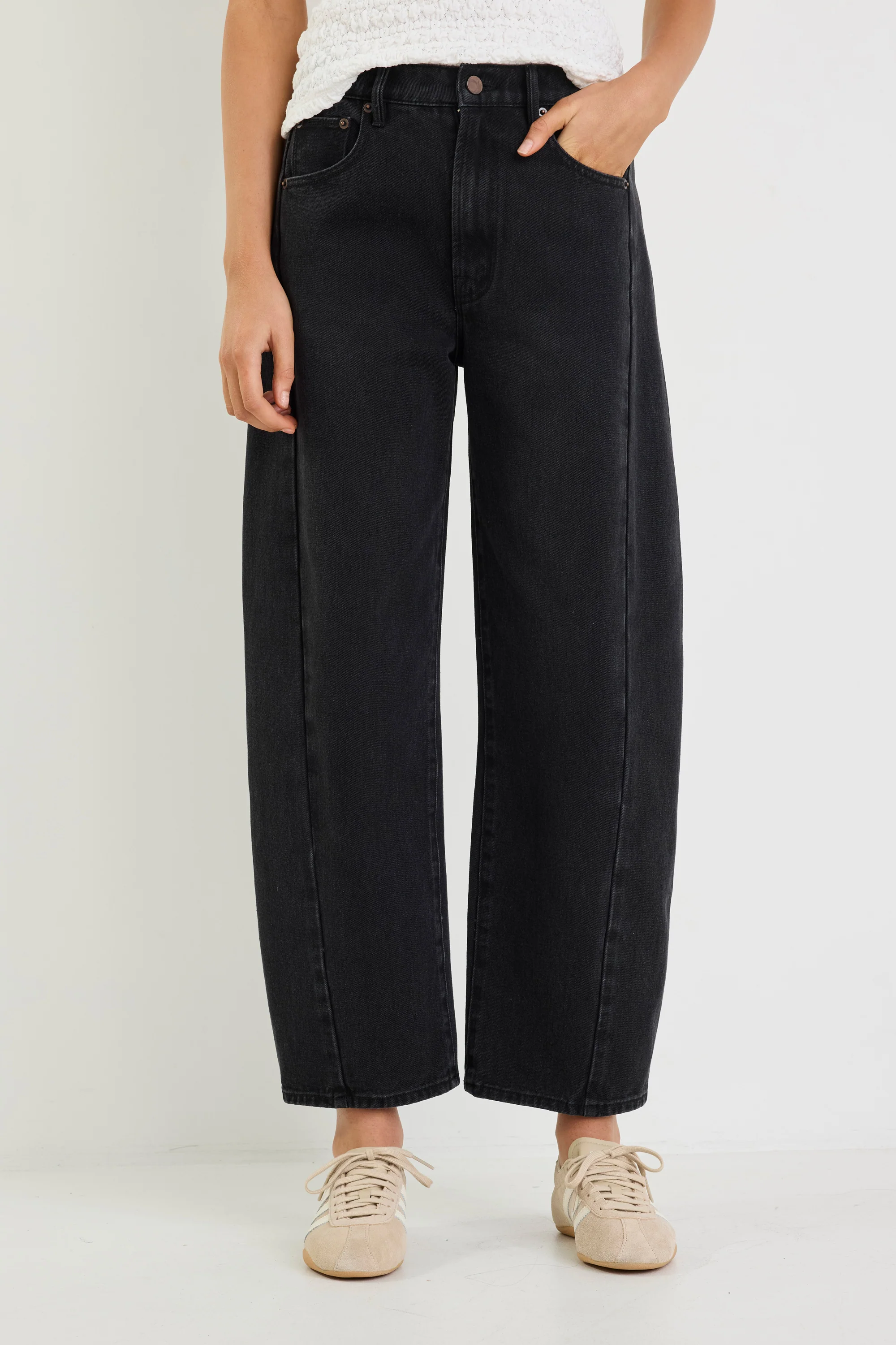 Varsity Black Wash Forward Seam Barrel Jeans - Image 3