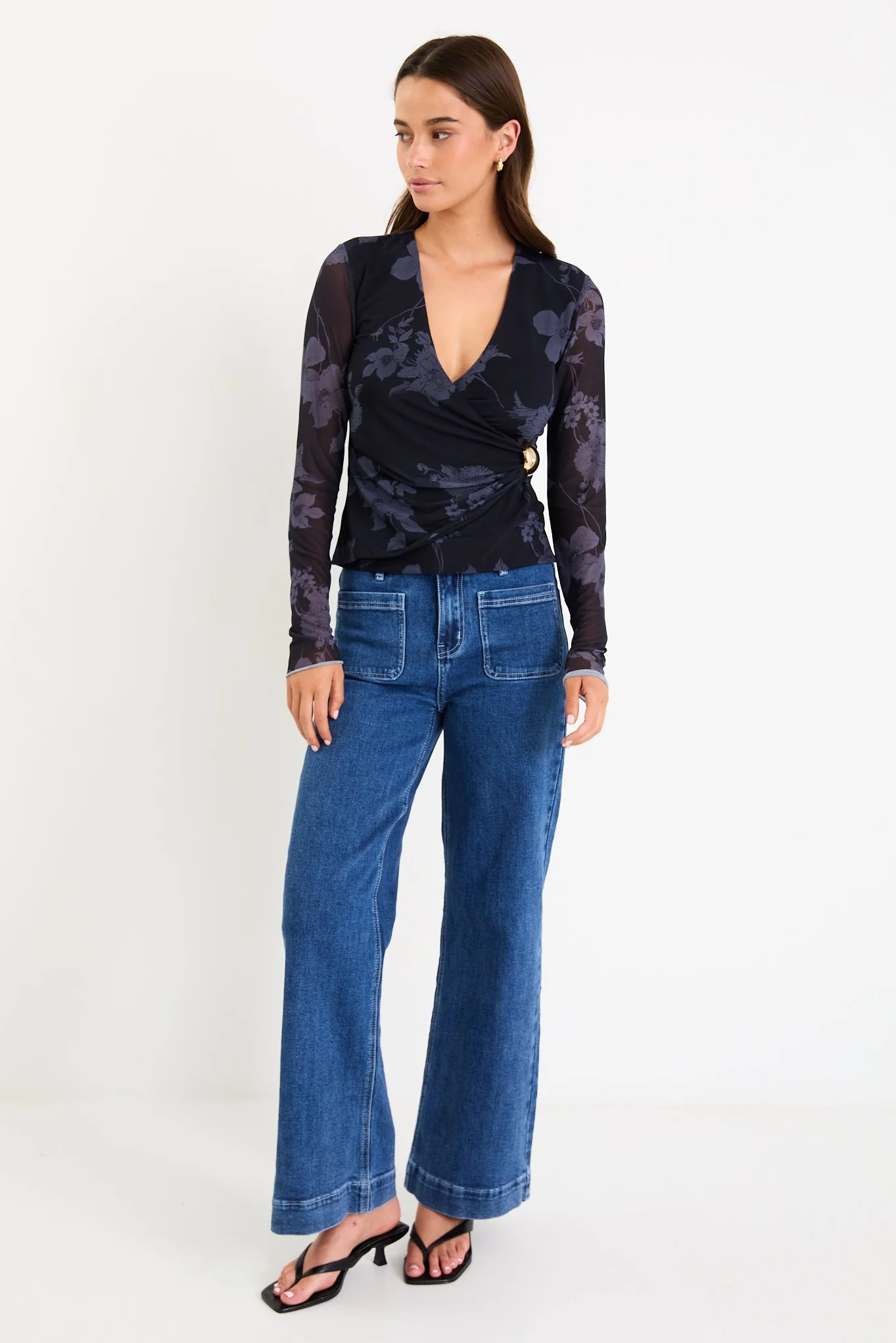 Vector Midnight Floral Mesh Crossover Front Top - Image 2