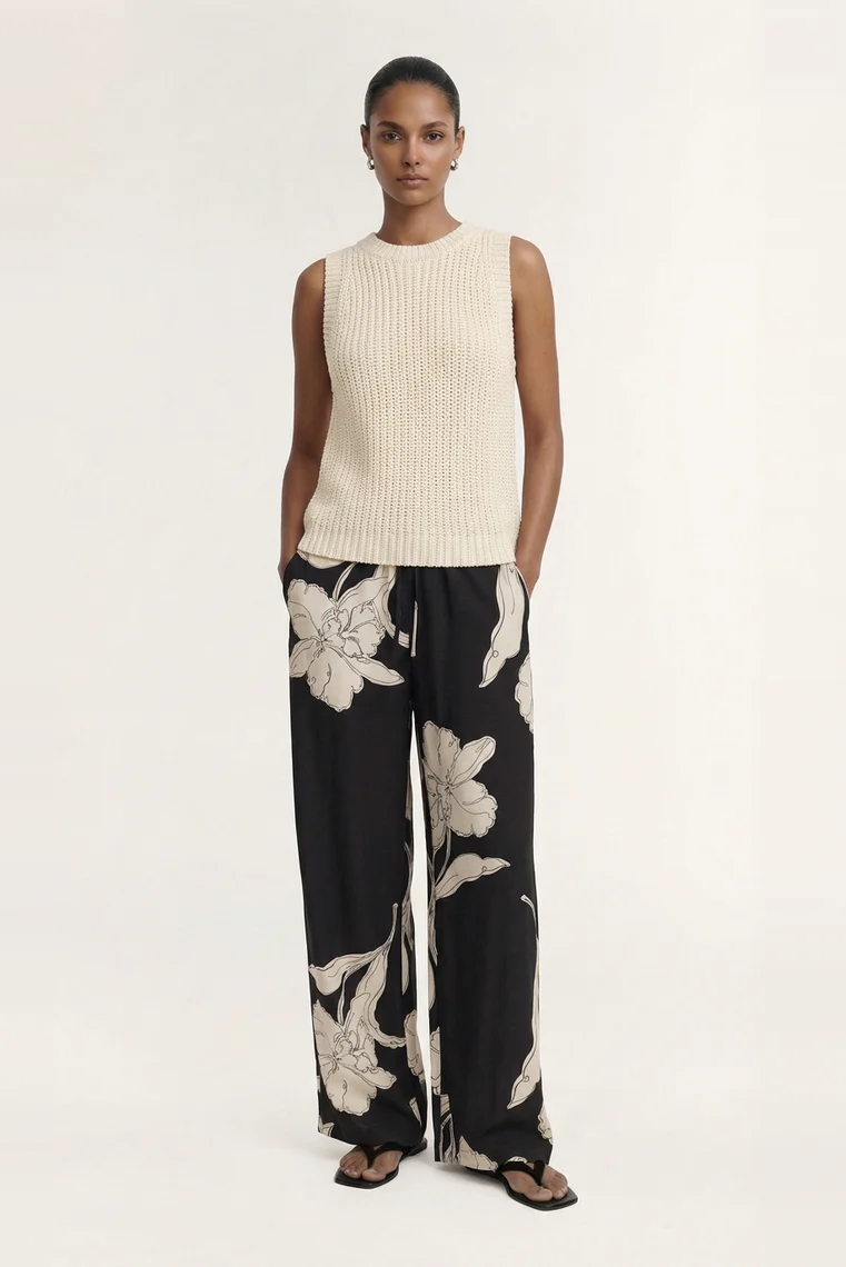 Veda Black Cream Floral Relaxed Pant