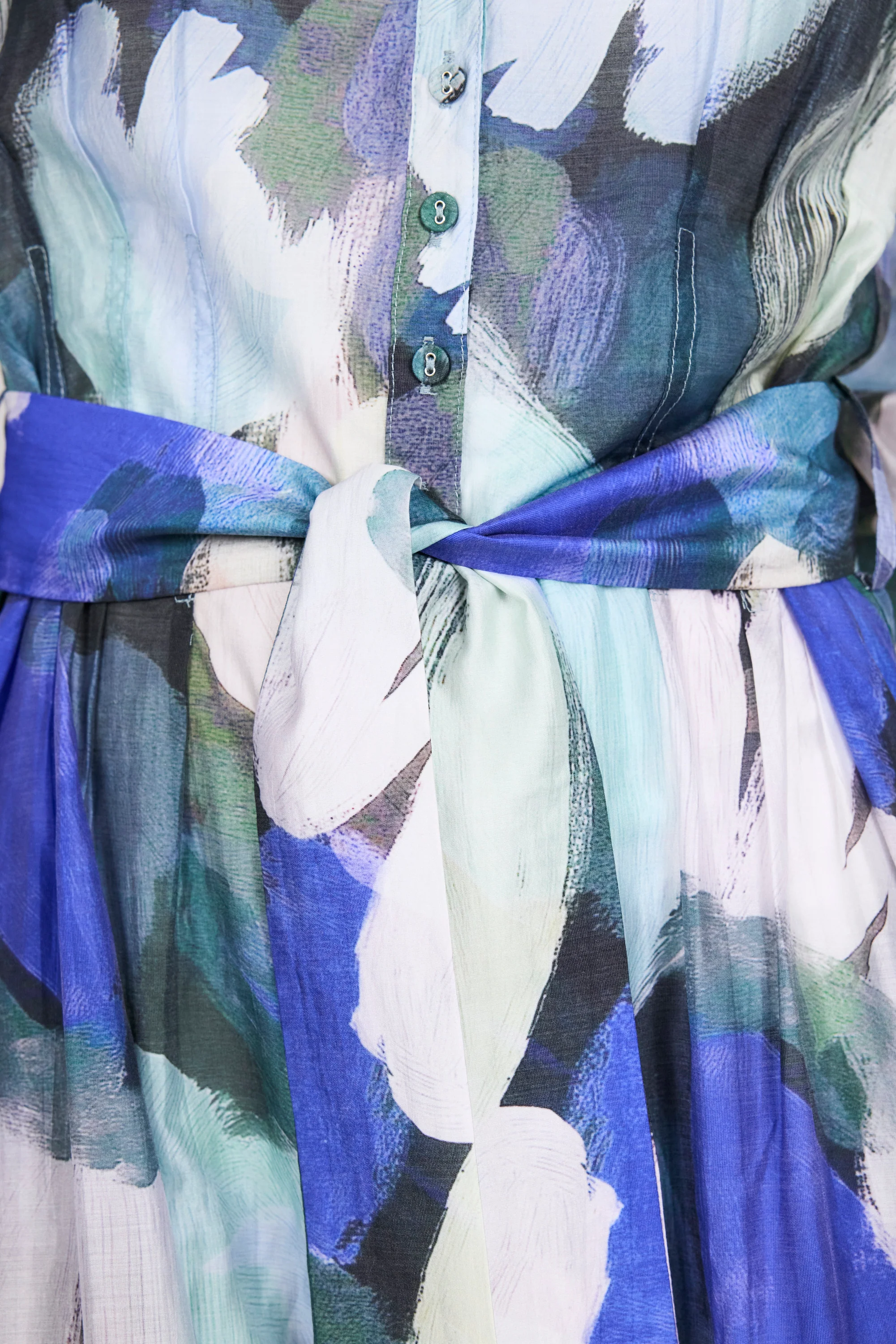 Vesper Blue Abstract Print Long Sleeve Maxi Shirt Dress - Image 5