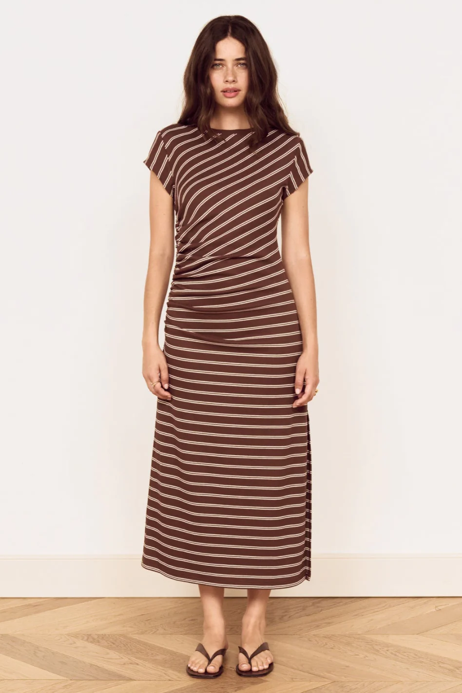 Vesper Chocolate Stripe SS Midi Dress - Image 4