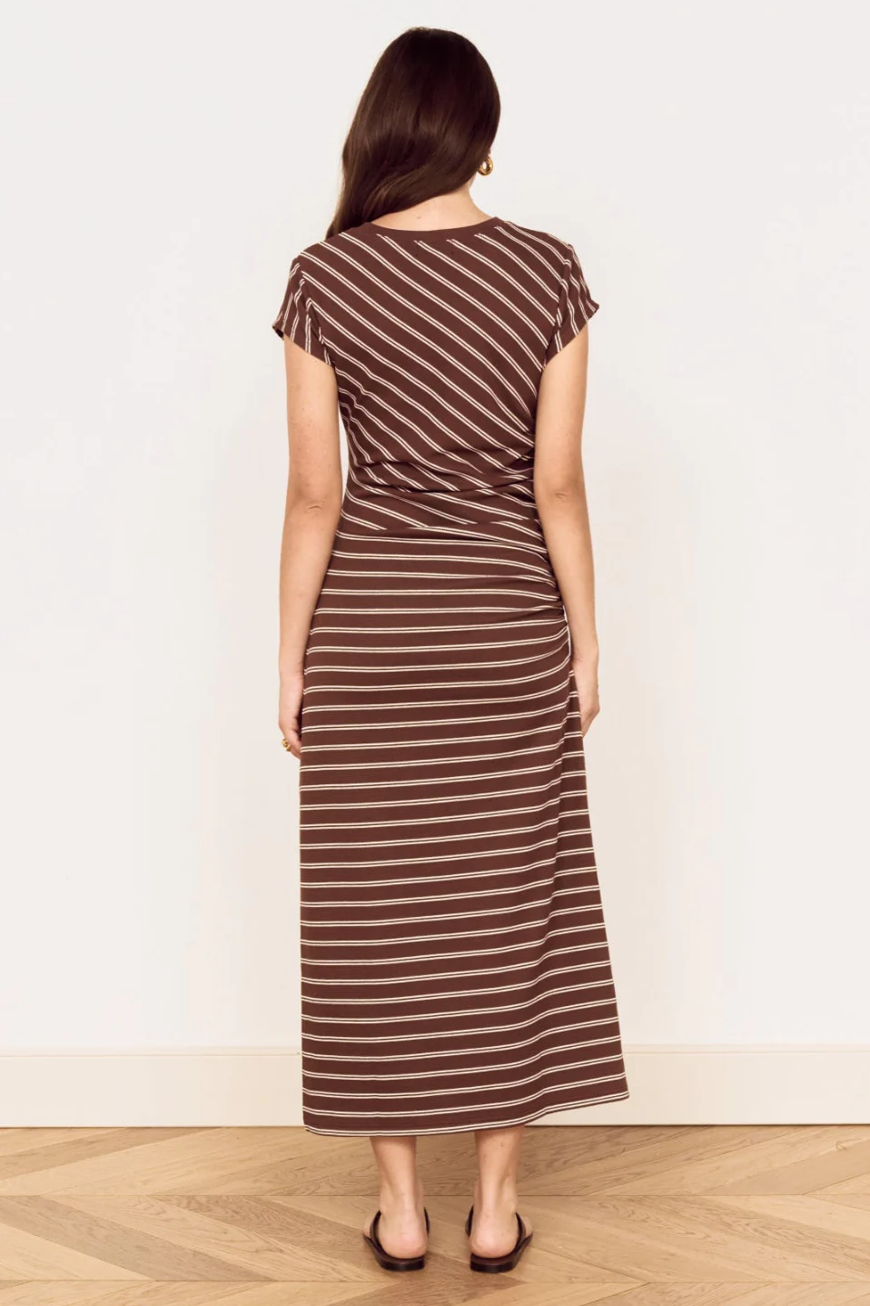 Vesper Chocolate Stripe SS Midi Dress - Image 5