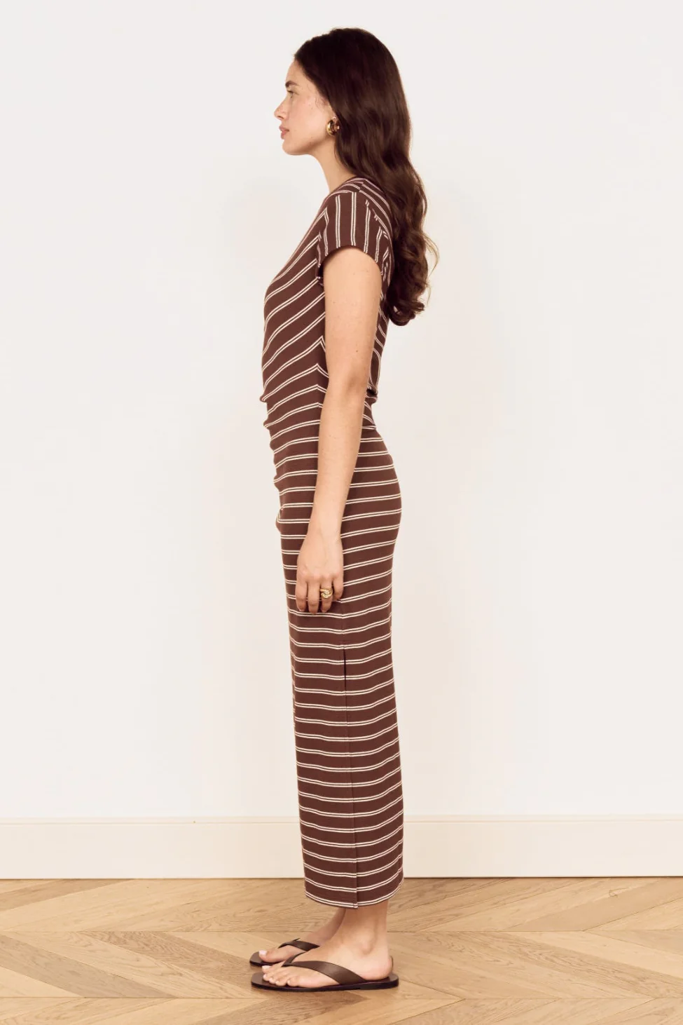 Vesper Chocolate Stripe SS Midi Dress - Image 6