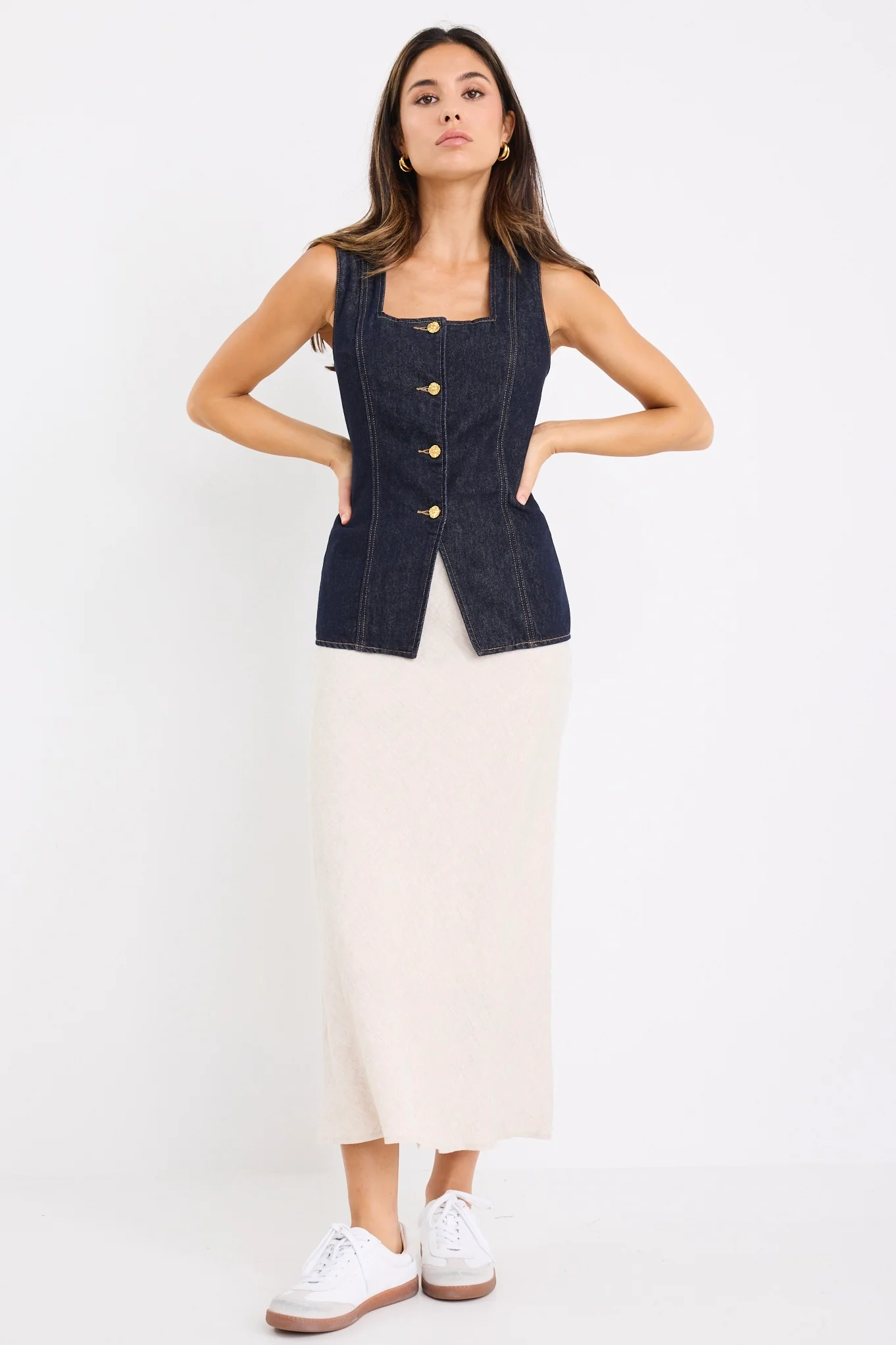 View Indigo Denim Square Neck Vest - Image 2