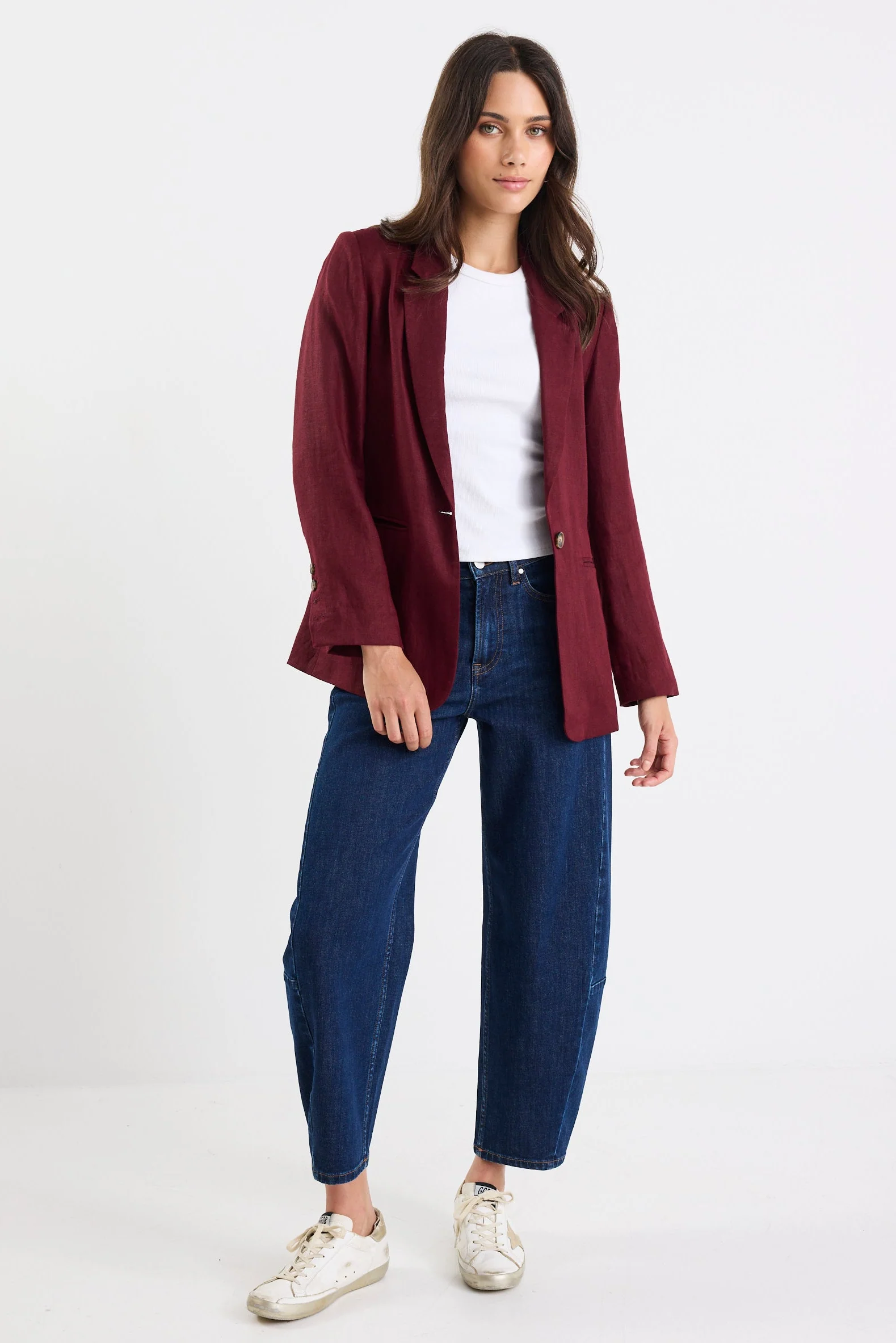 Voyant Burgundy Single Breasted Longline Blazer - Image 3