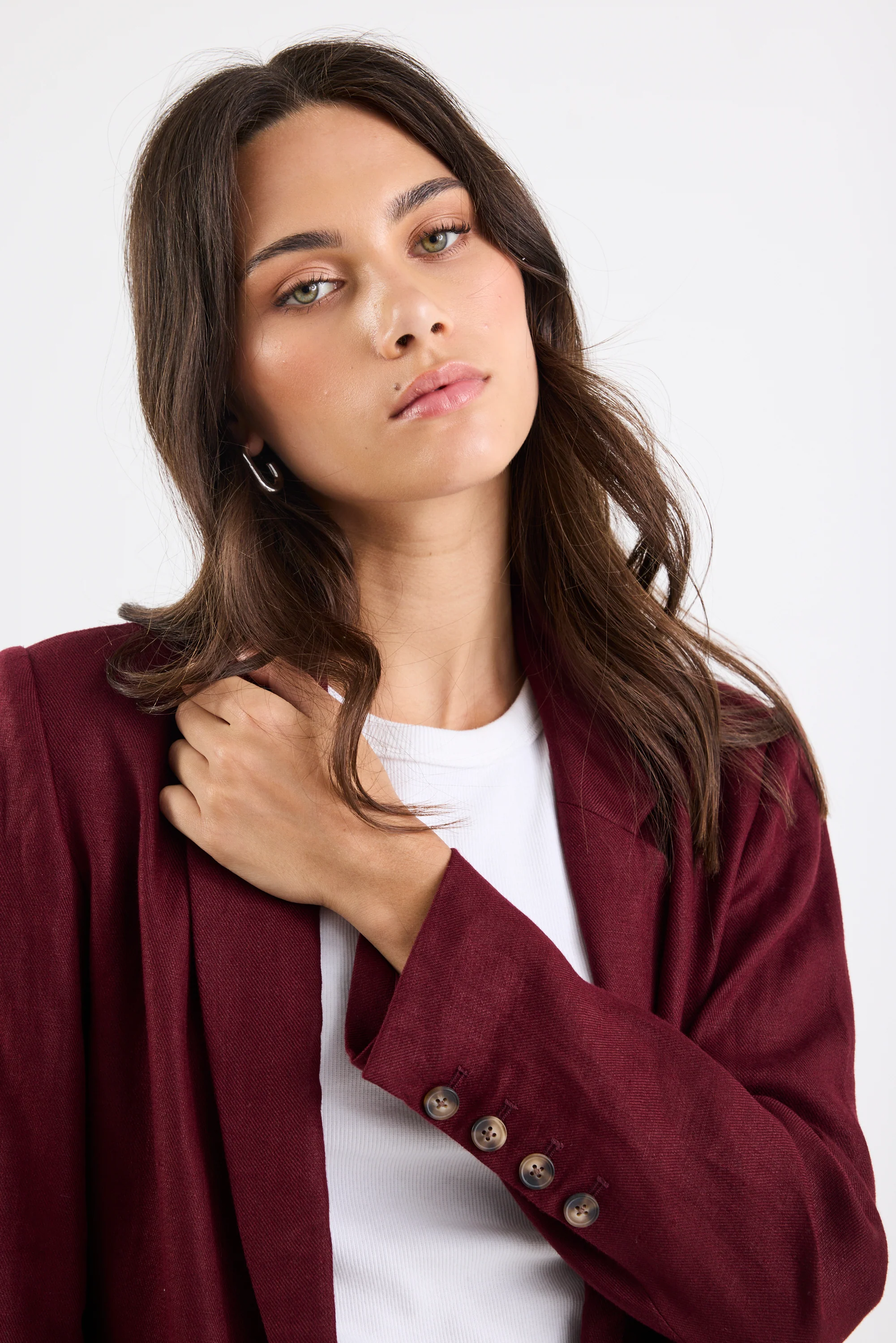Voyant Burgundy Single Breasted Longline Blazer - Image 5