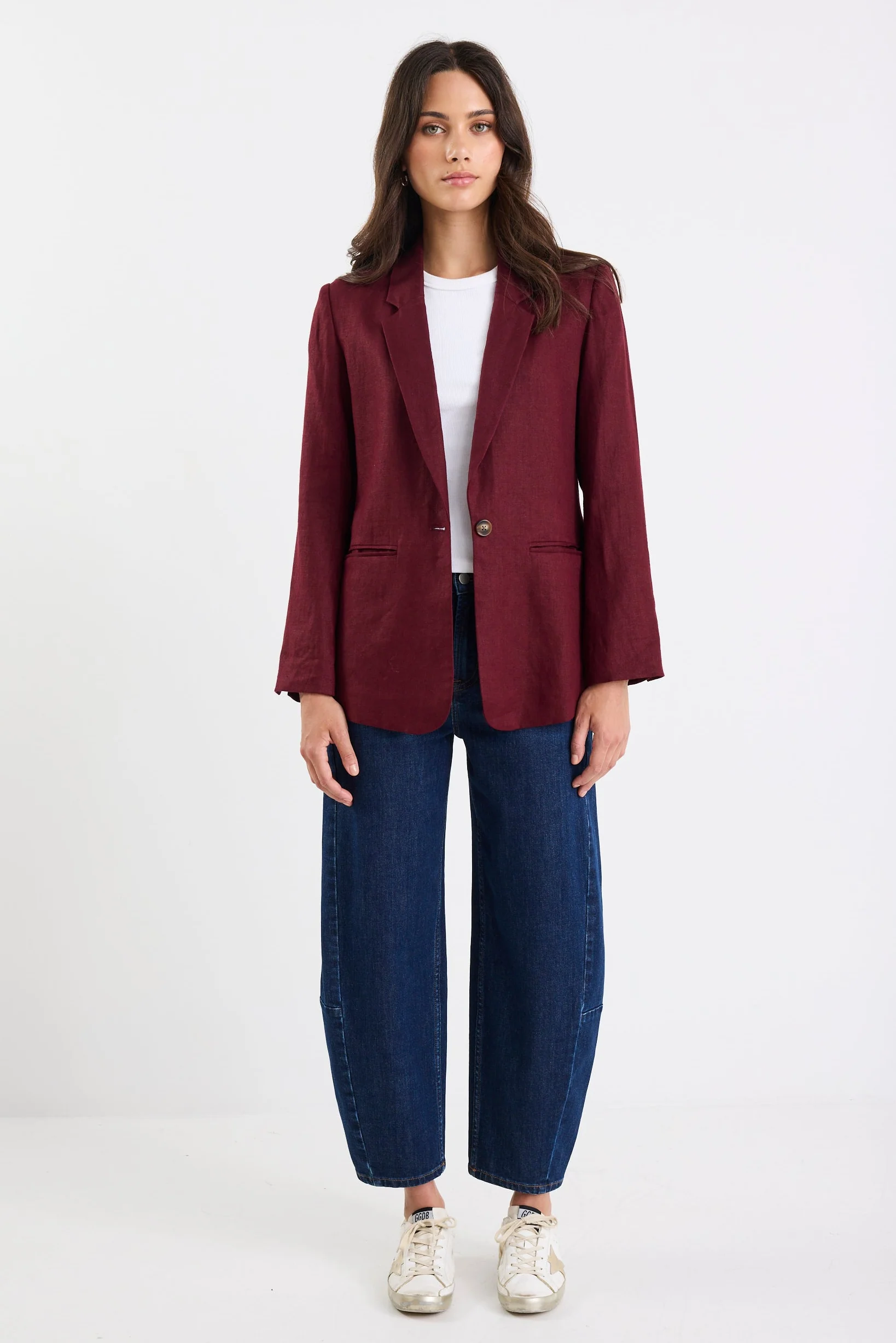 Voyant Burgundy Single Breasted Longline Blazer - Image 6