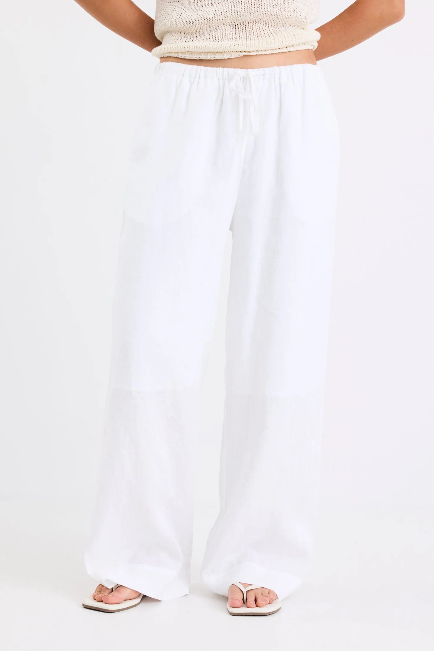 Wellness White Linen Pull On Wide Leg Pants - Image 2