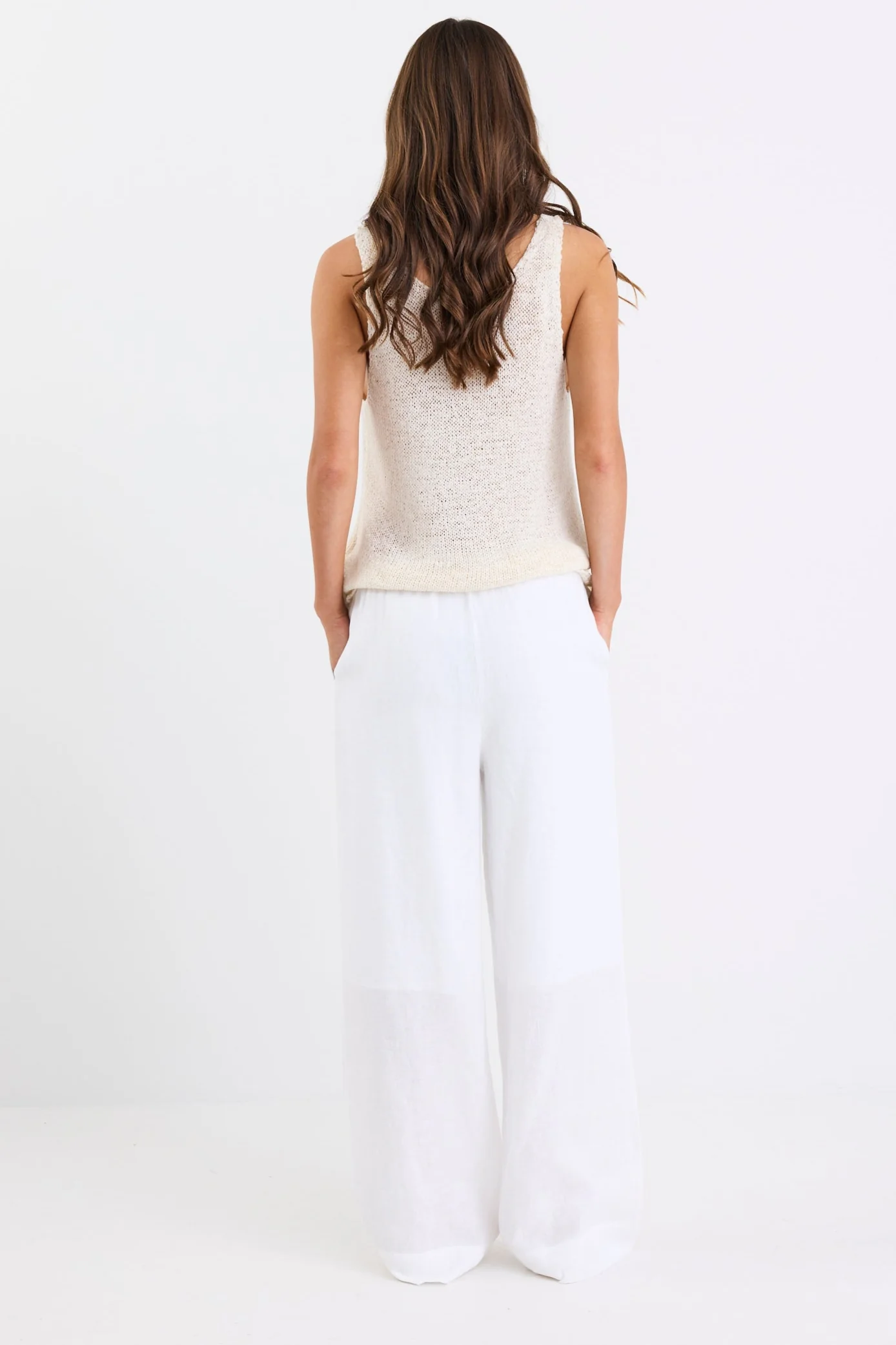 Wellness White Linen Pull On Wide Leg Pants - Image 6