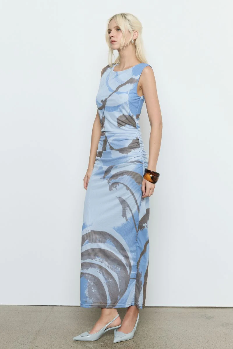 Whirl Slate Mesh Print Sleeveless Maxi Dress - Image 3