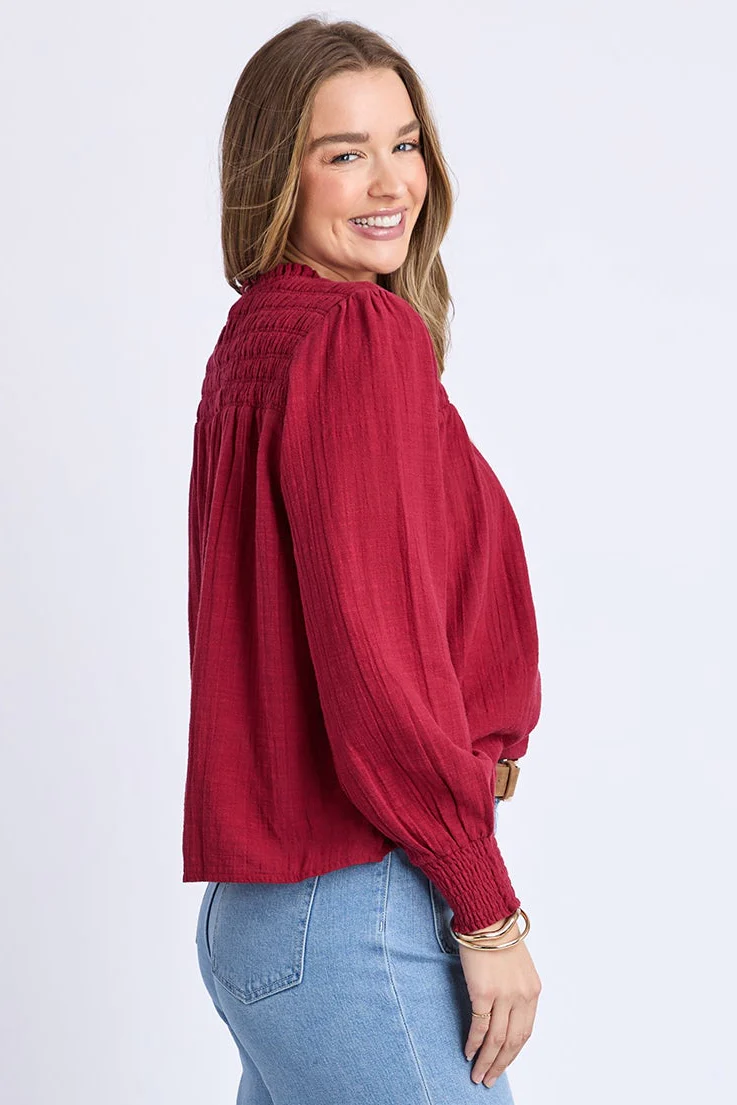Whitney Rhubarb Red Shirred LS Top - Image 3