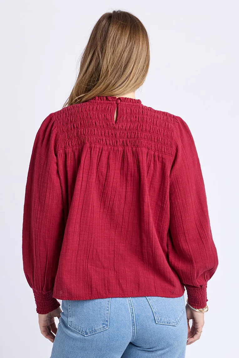 Whitney Rhubarb Red Shirred LS Top - Image 4