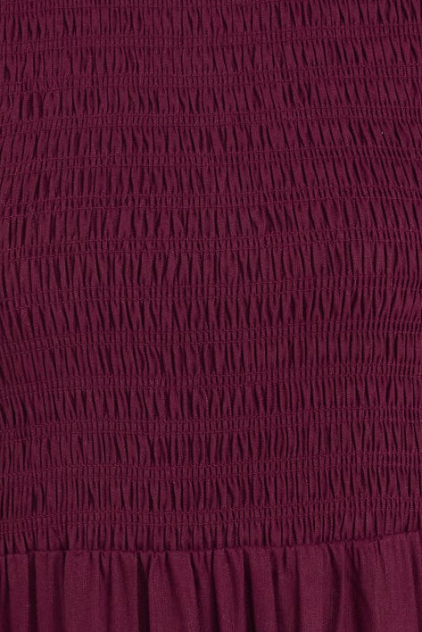 Wren Burgundy Plum SS Shirred Bodice Midi Dress - Image 10