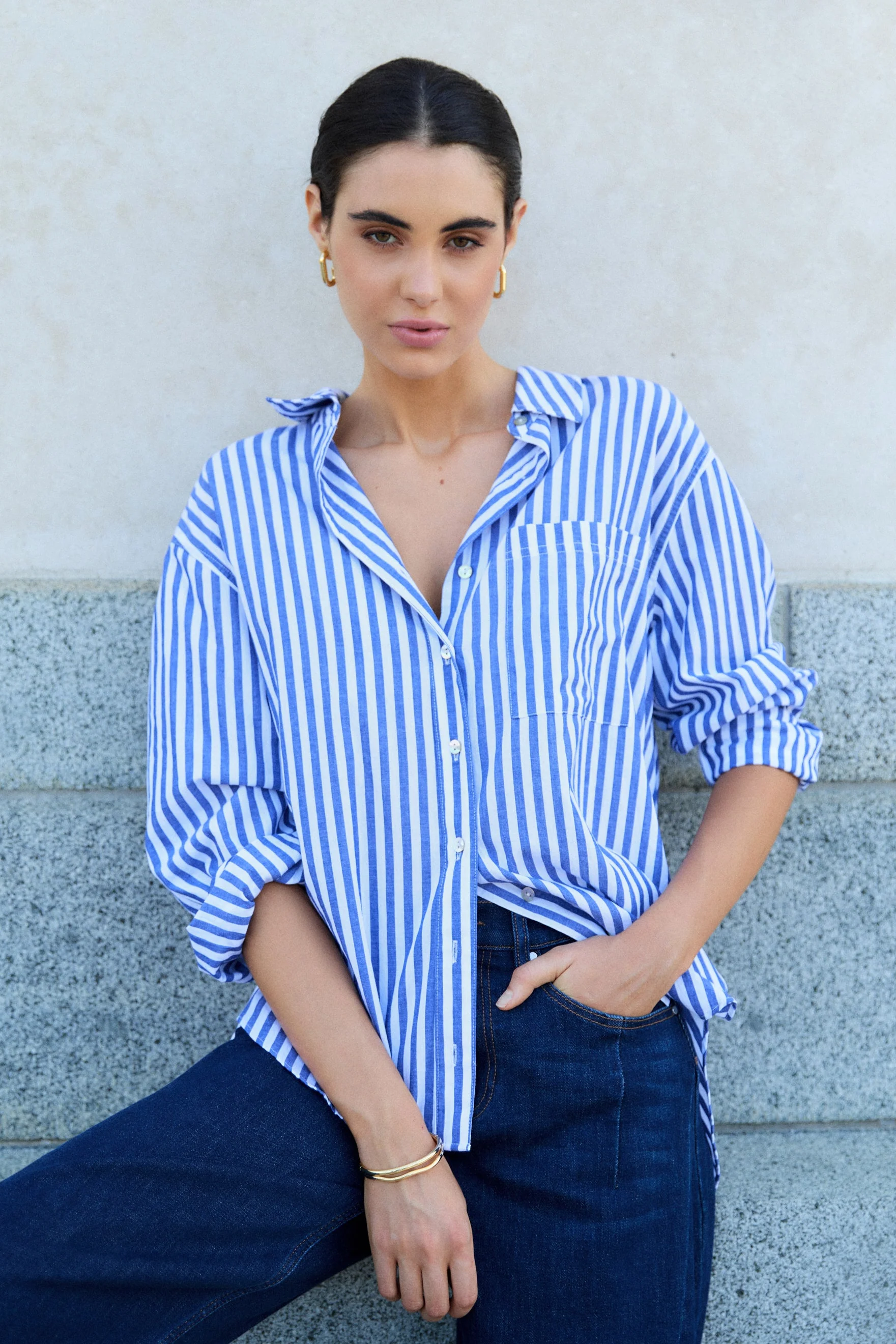 You Got This Blue Stripe Cotton Oversized Shirt