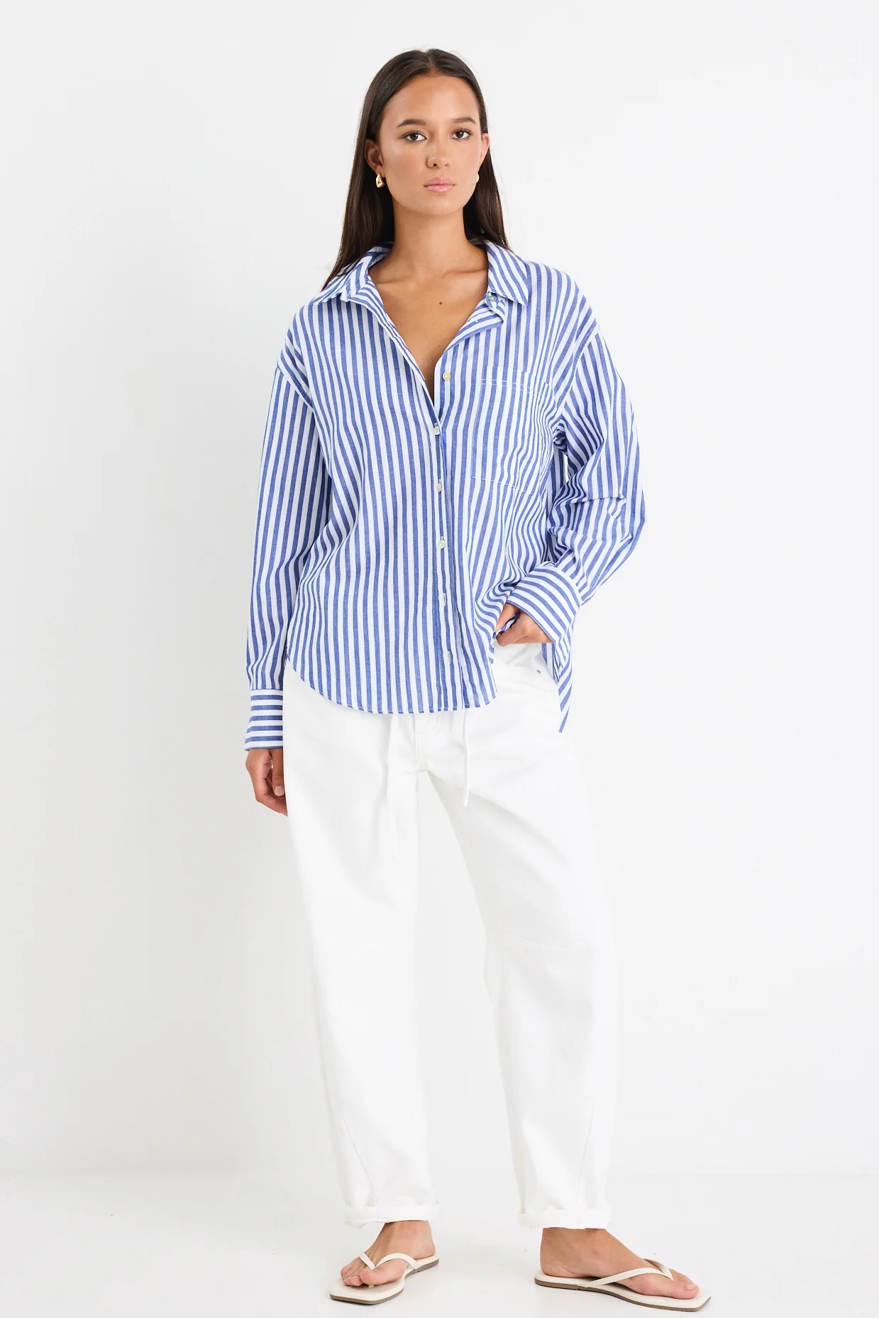 You Got This Blue Stripe Cotton Oversized Shirt - Image 2