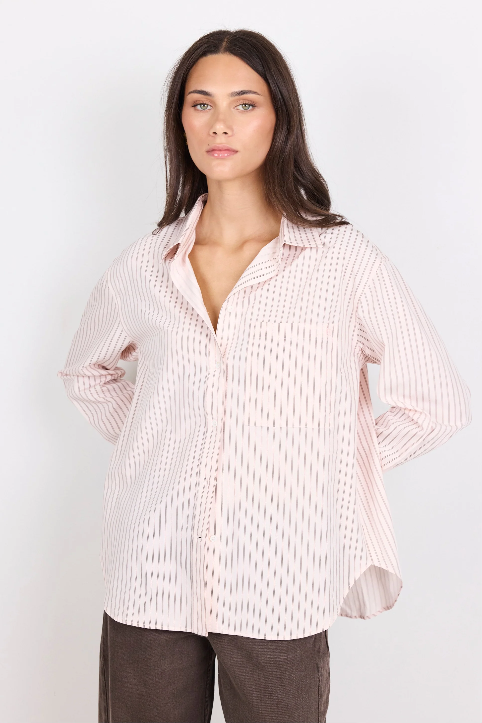 You Got This Blush Double Pinstripe Oversized Boyfriend Shirt - Image 3