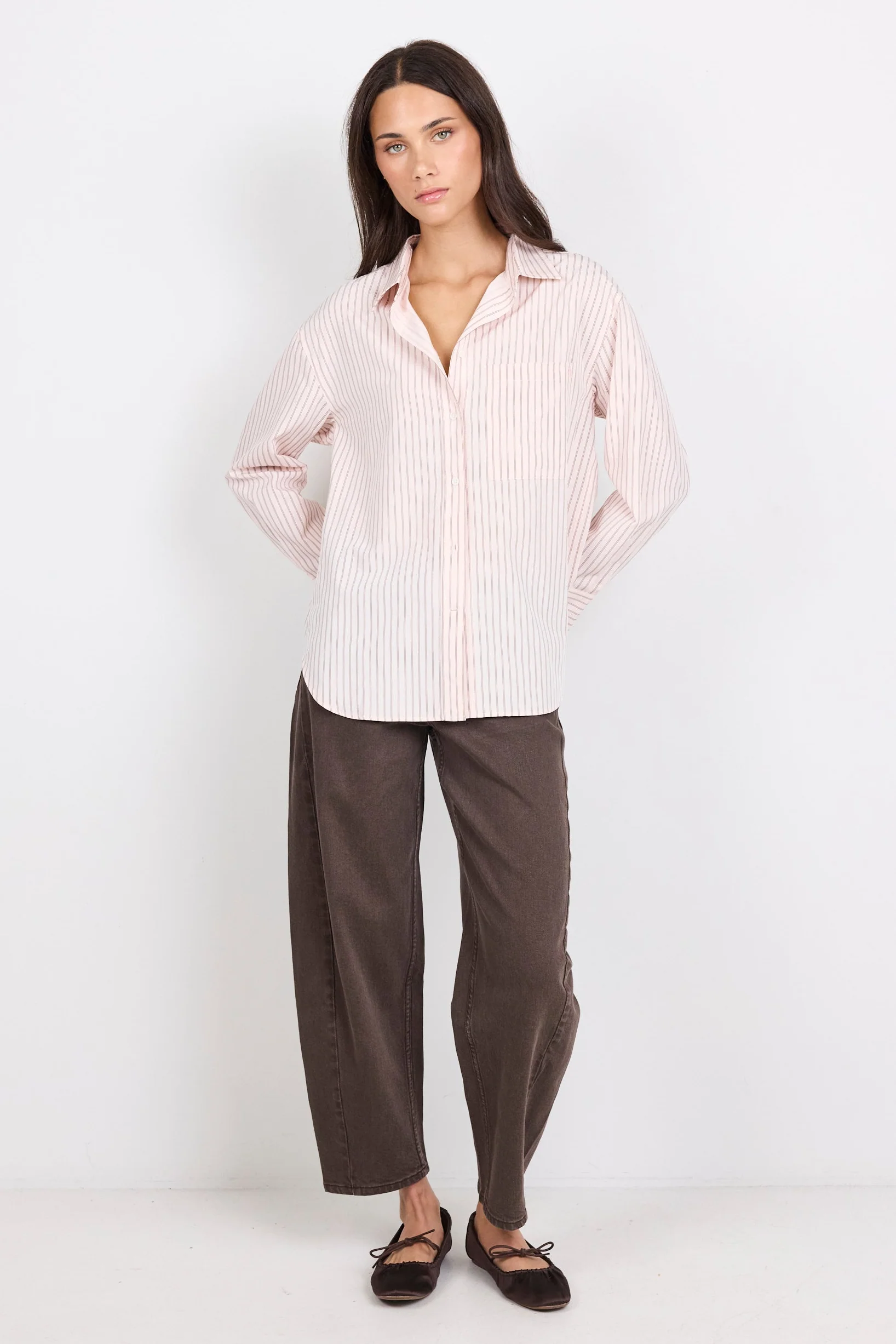 You Got This Blush Double Pinstripe Oversized Boyfriend Shirt - Image 4