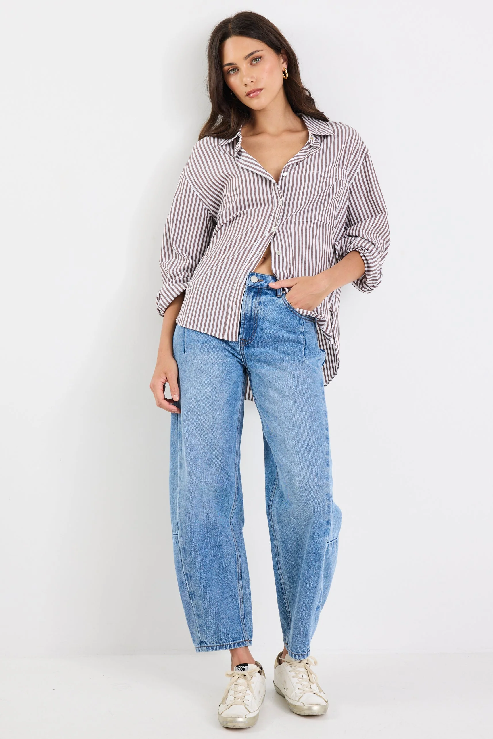 You Got This Chocolate Stripe Oversized Shirt - Image 3