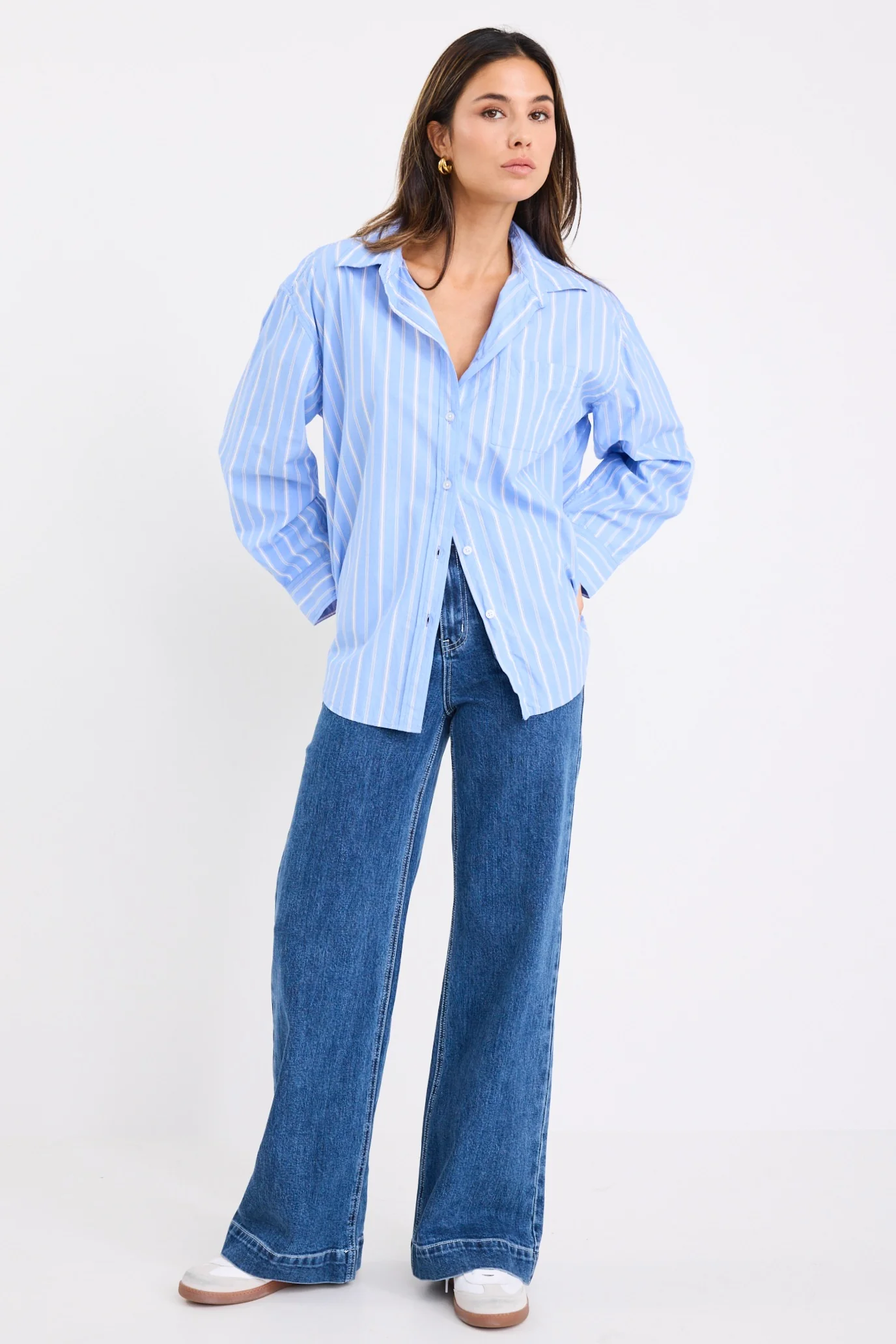You Got This Mid Blue White Stripe Oversized Boyfriend Shirt - Image 4
