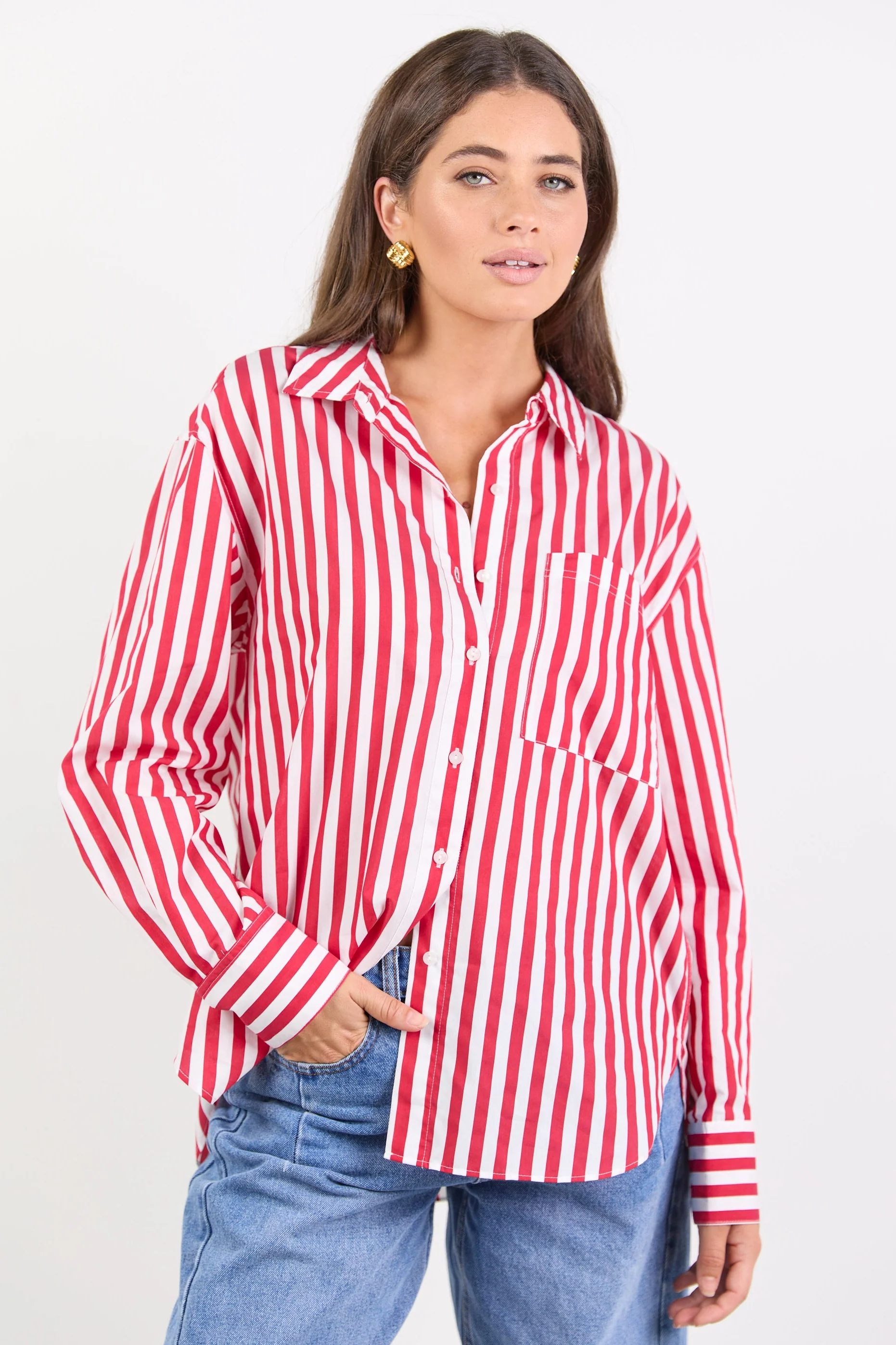 You Got This Red Stripe Oversized Shirt - Image 2