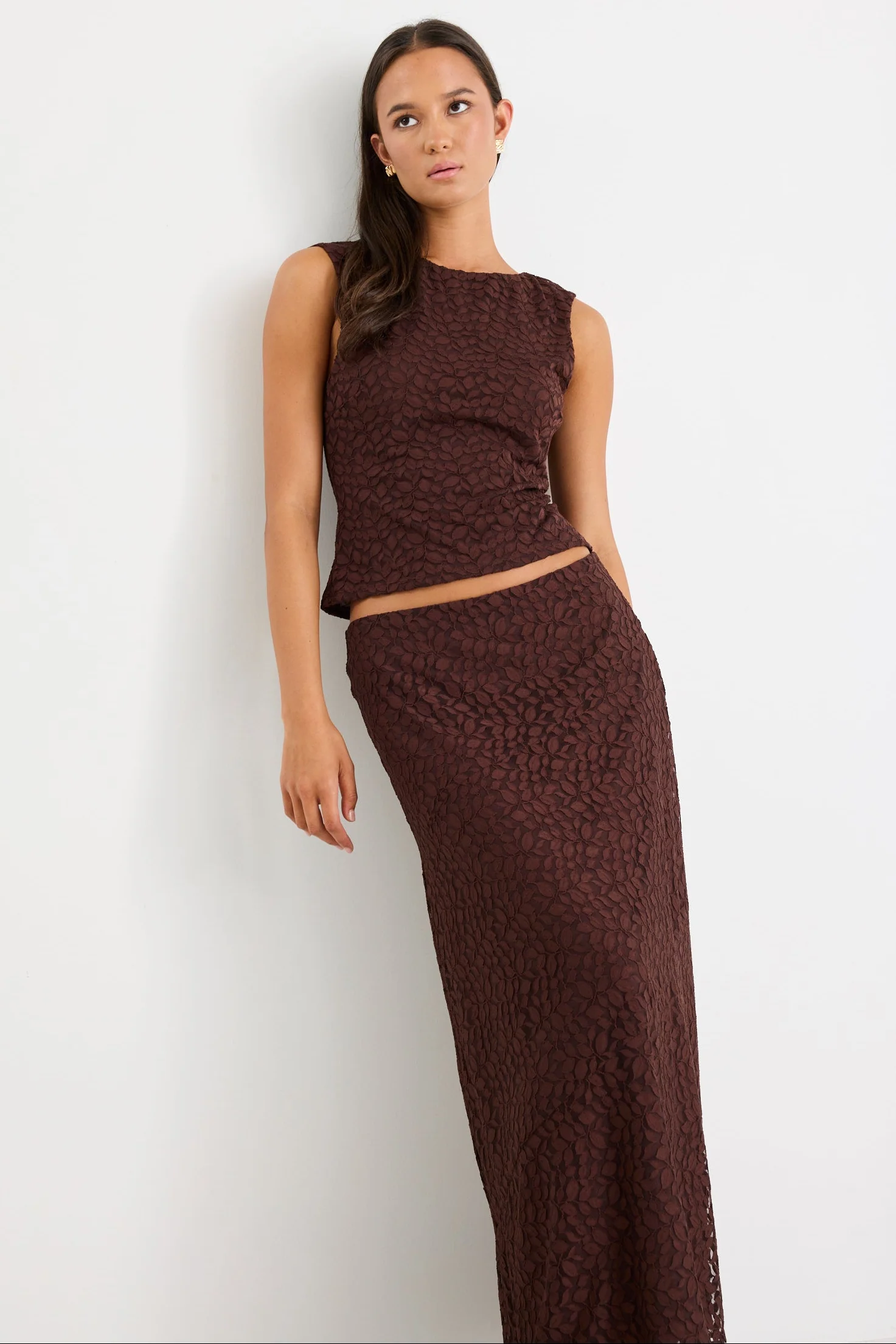 Zeus Chocolate Lace Bias Maxi Skirt - Image 3